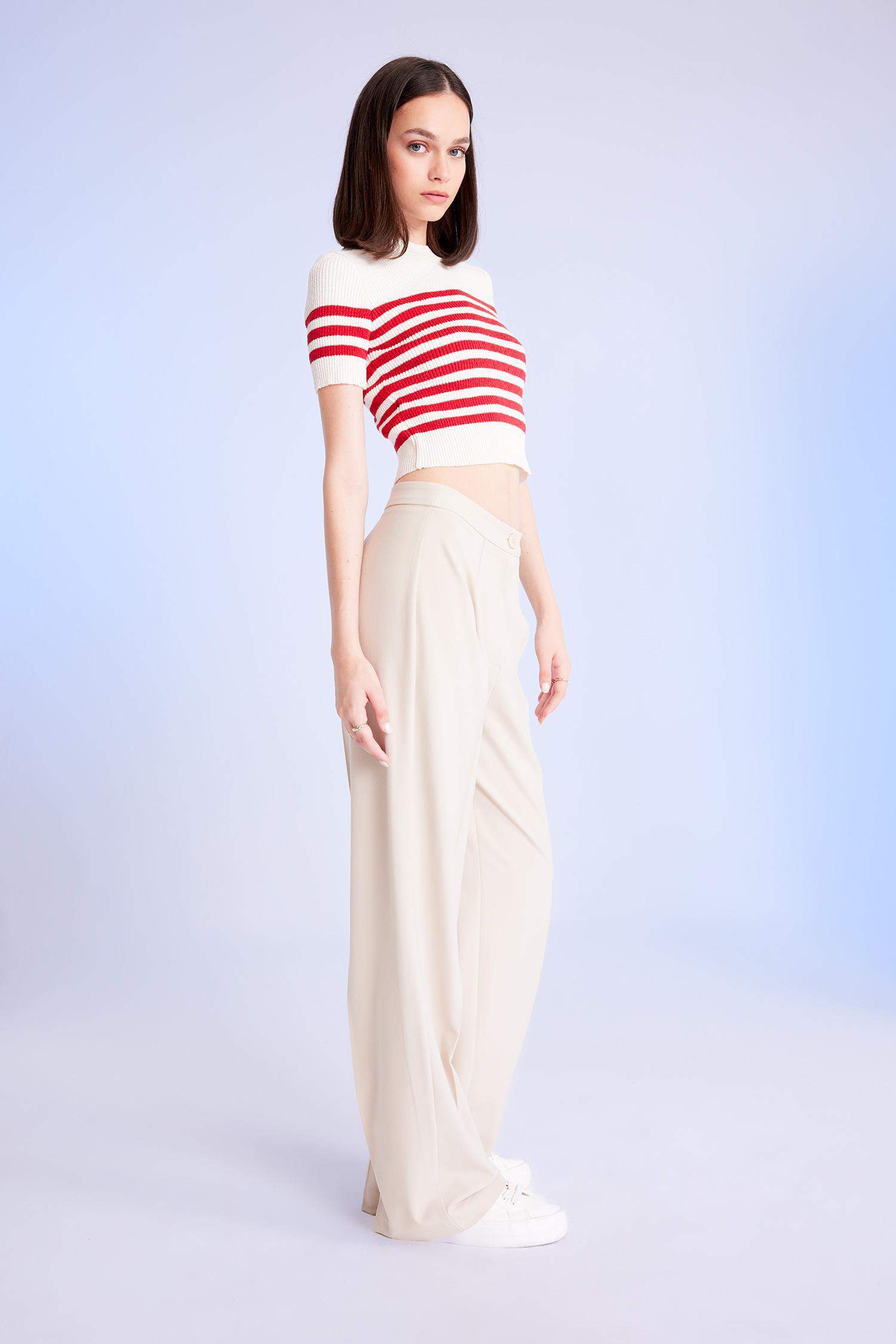 Pantalon large à taille haute, longueur standard