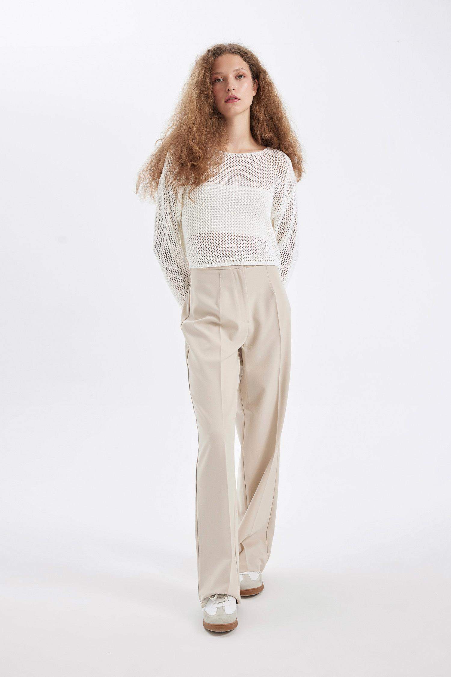 Pantalon large à taille haute, longueur standard