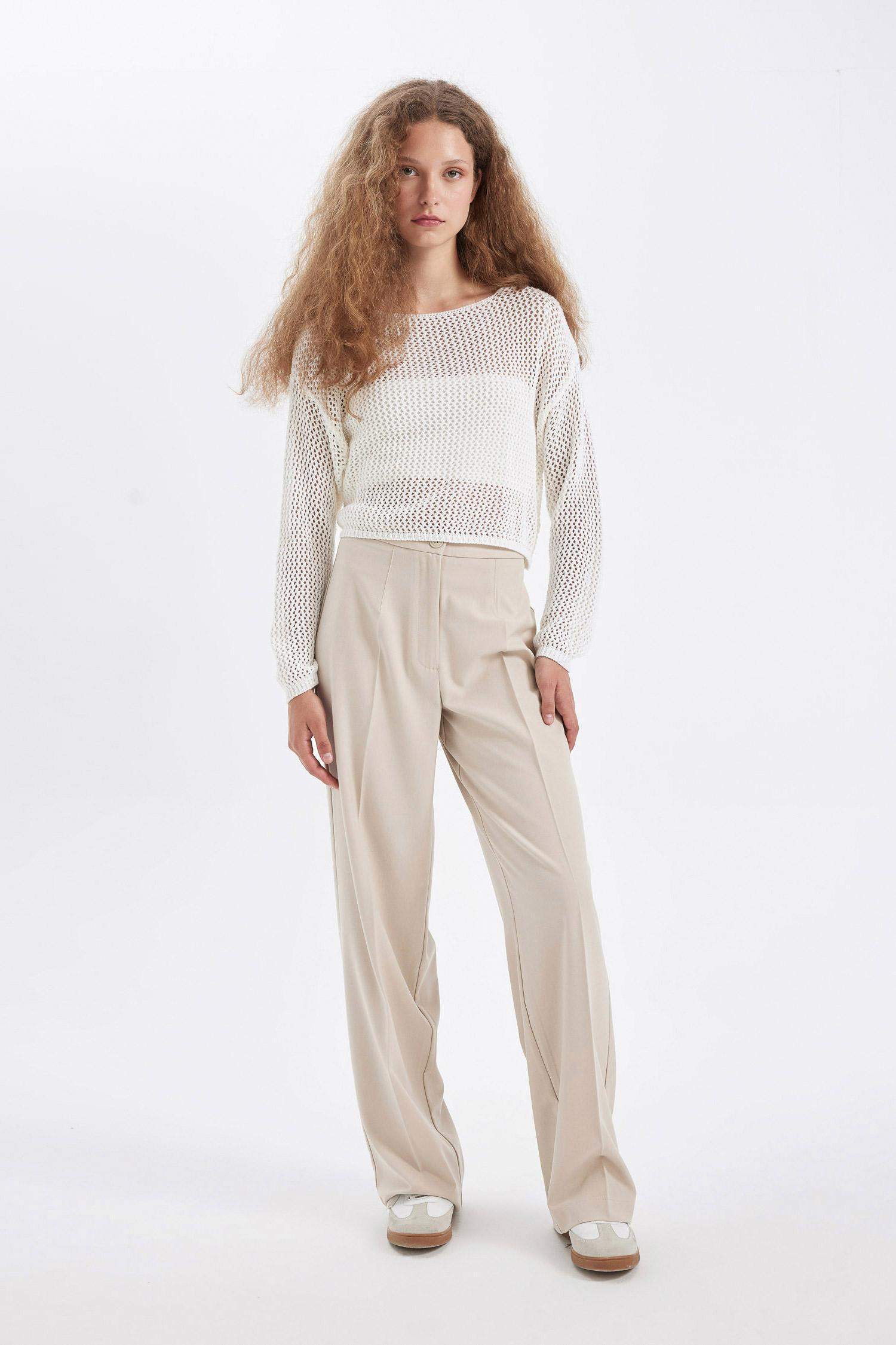 Pantalon large à taille haute, longueur standard