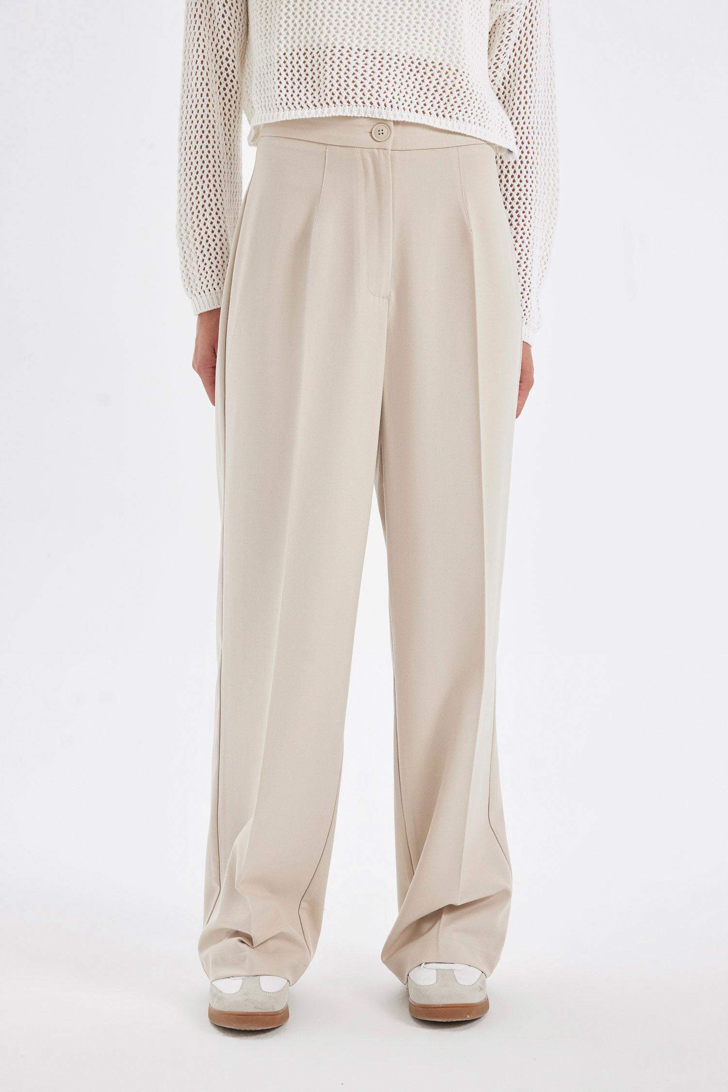 Pantalon large à taille haute, longueur standard