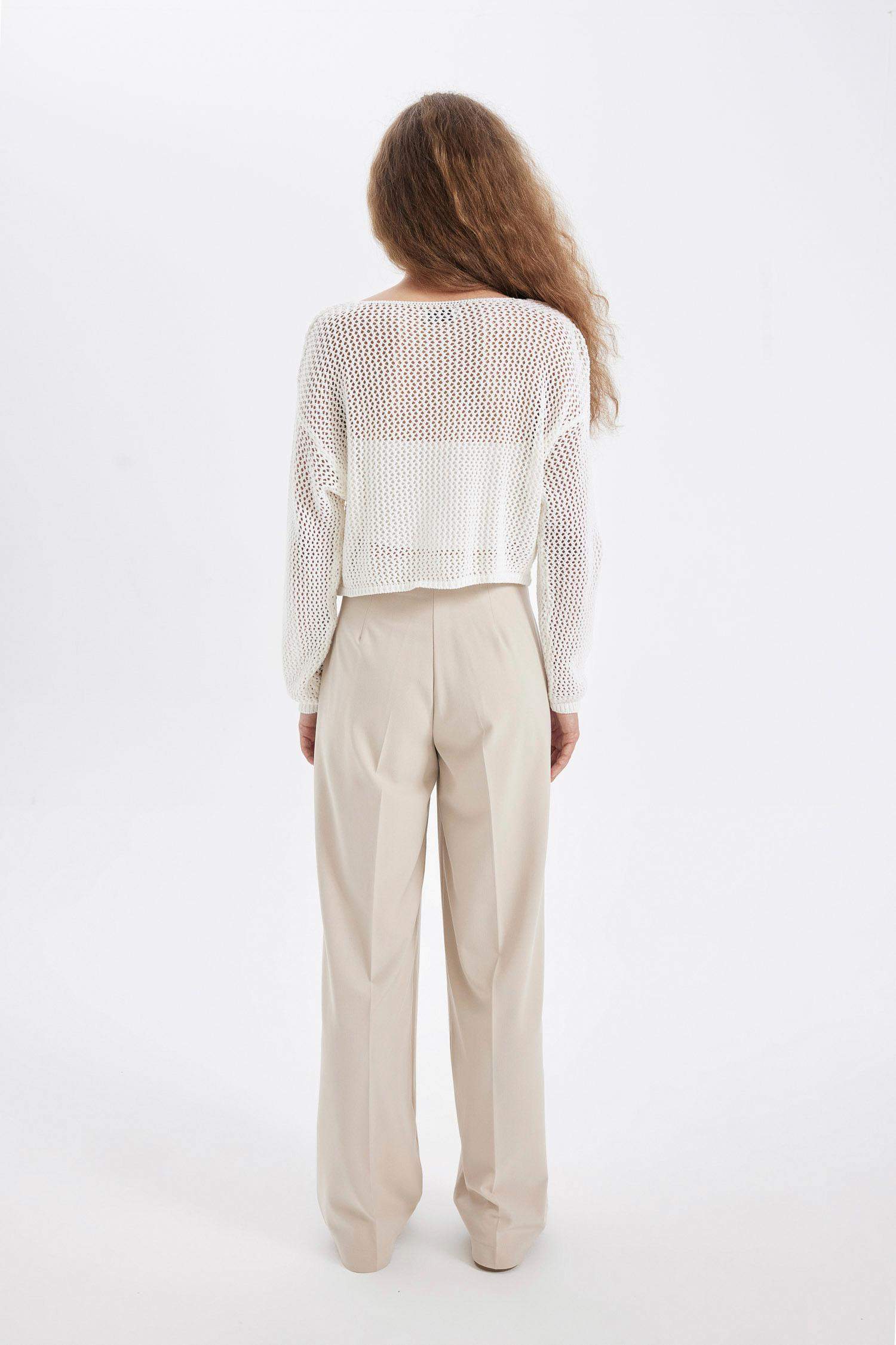 Pantalon large à taille haute, longueur standard