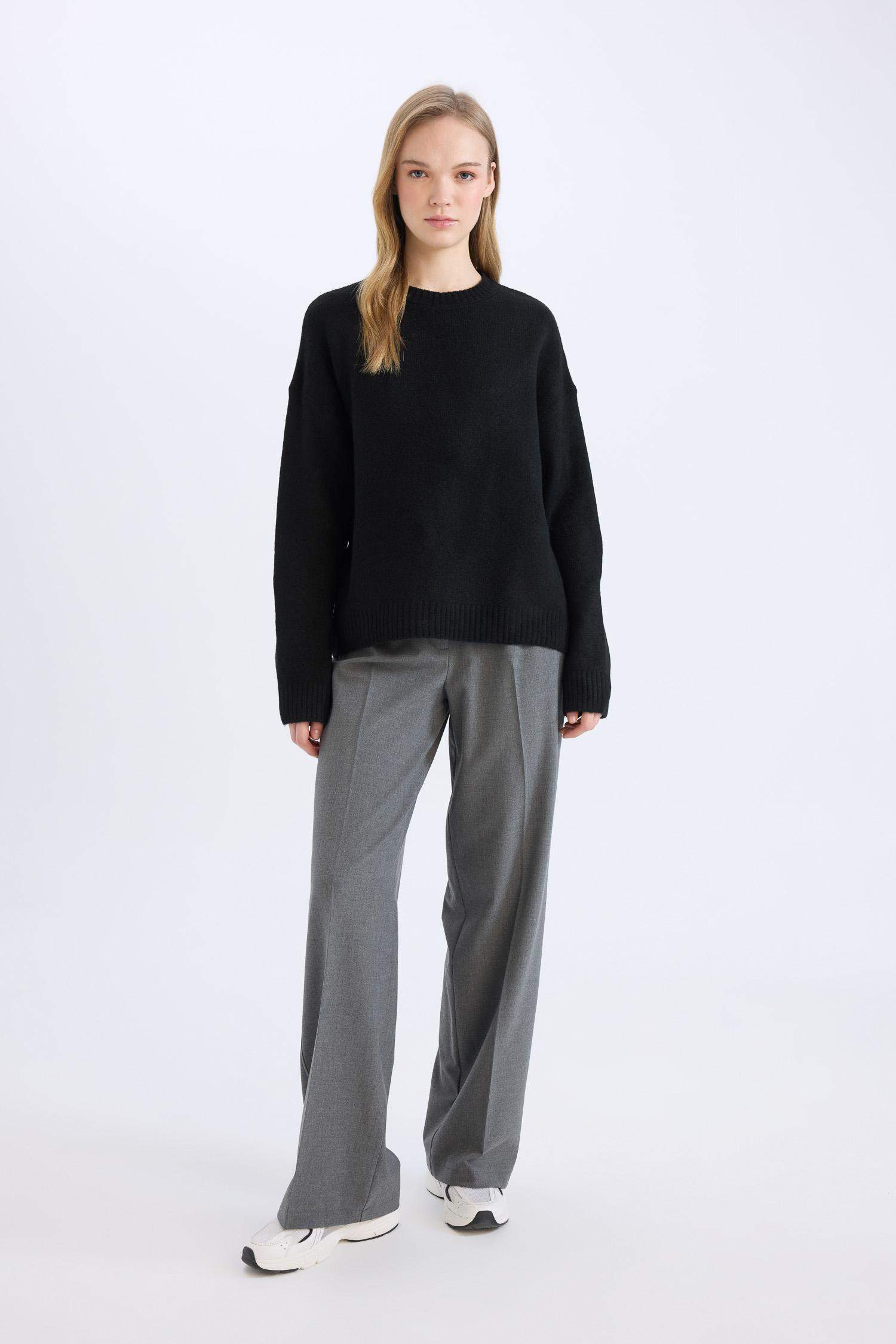 Standart Boy Kumaş Pantolon Wide Leg Geniş Bol Paça Basic Düz Yüksek Bel