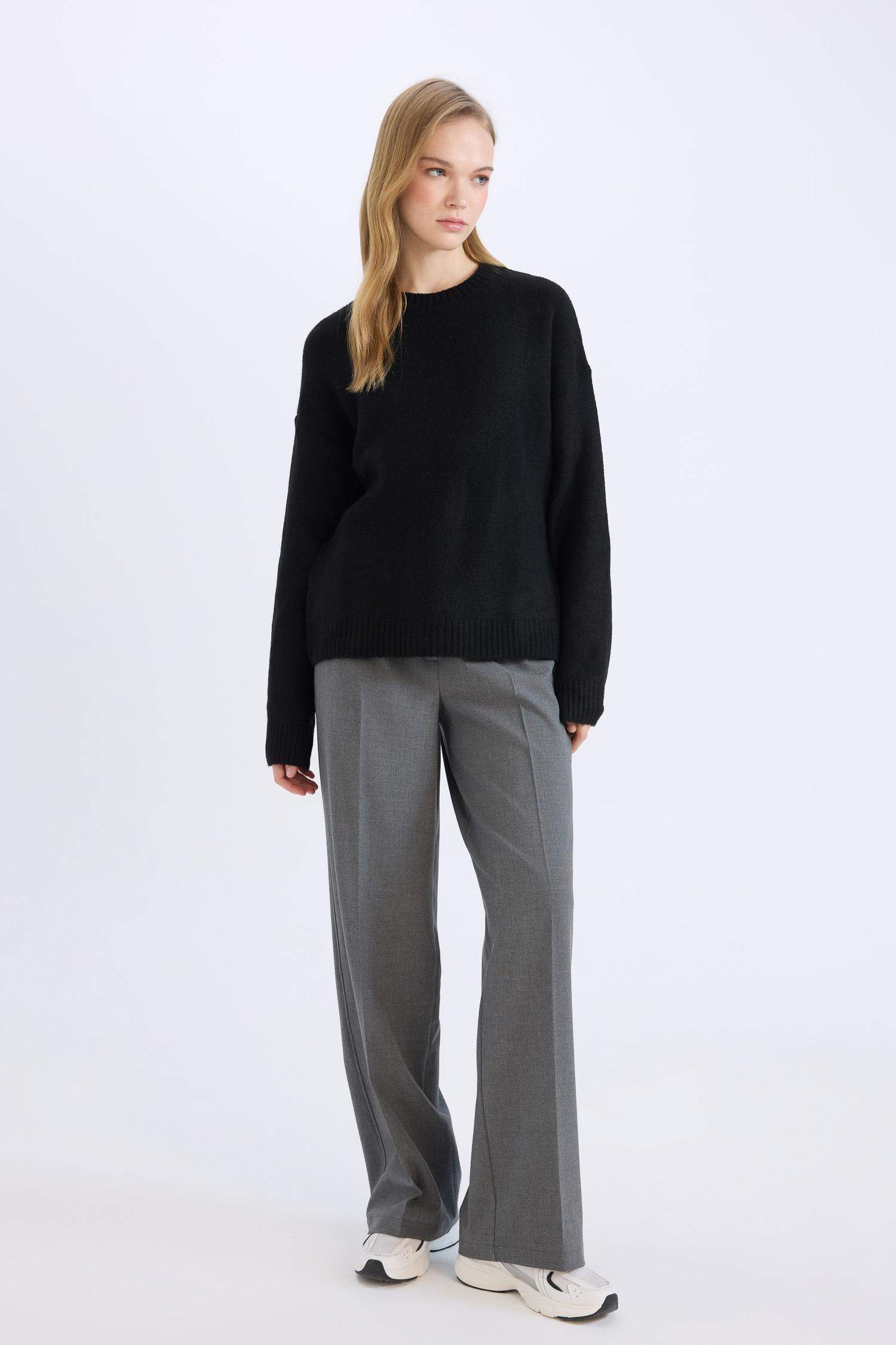 Standart Boy Kumaş Pantolon Wide Leg Geniş Bol Paça Basic Düz Yüksek Bel