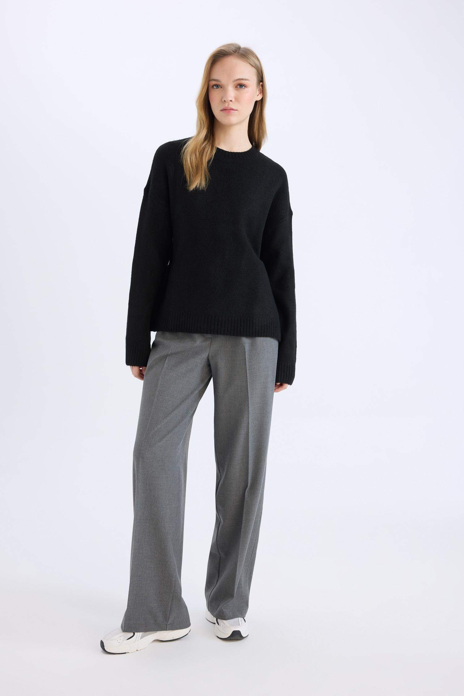 Standart Boy Kumaş Pantolon Wide Leg Geniş Bol Paça Basic Düz Yüksek Bel