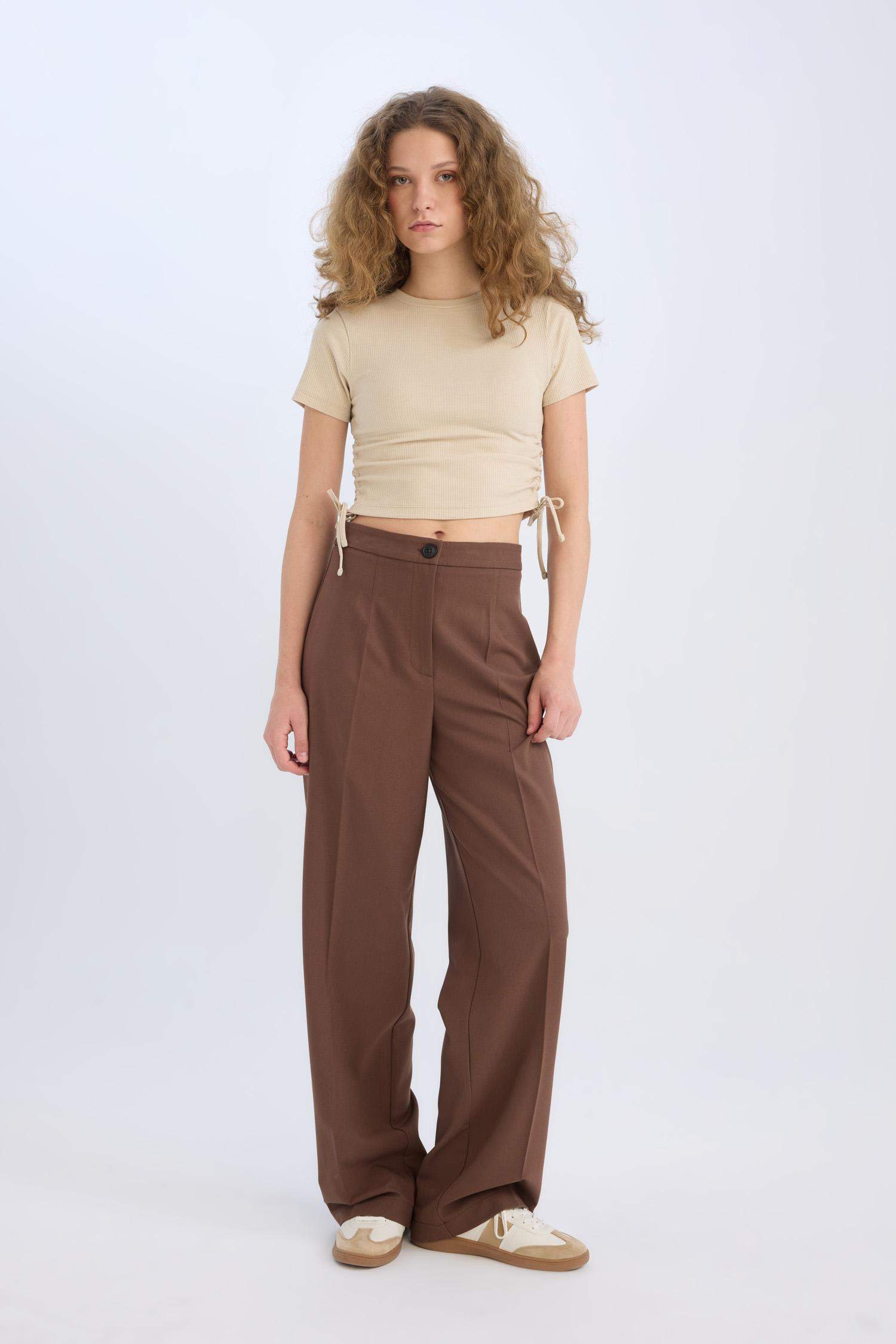 Standard Length Wide Leg High Waist Trousers