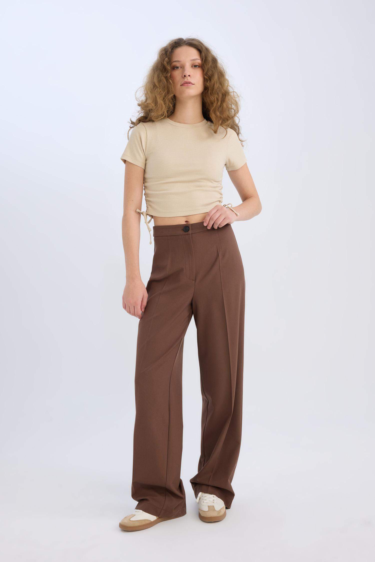 Standard Length Wide Leg High Waist Trousers