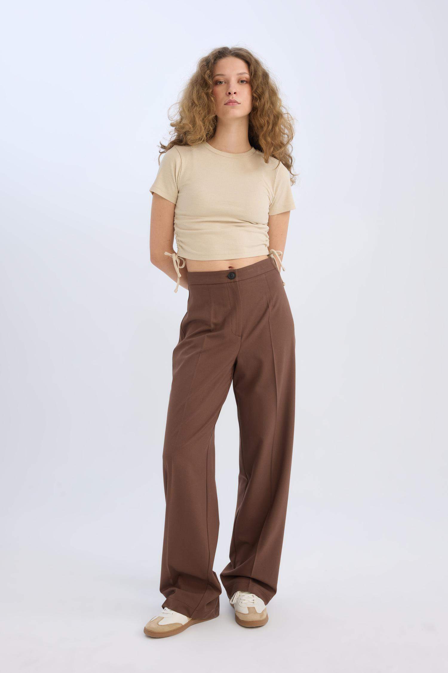 Standard Length Wide Leg High Waist Trousers