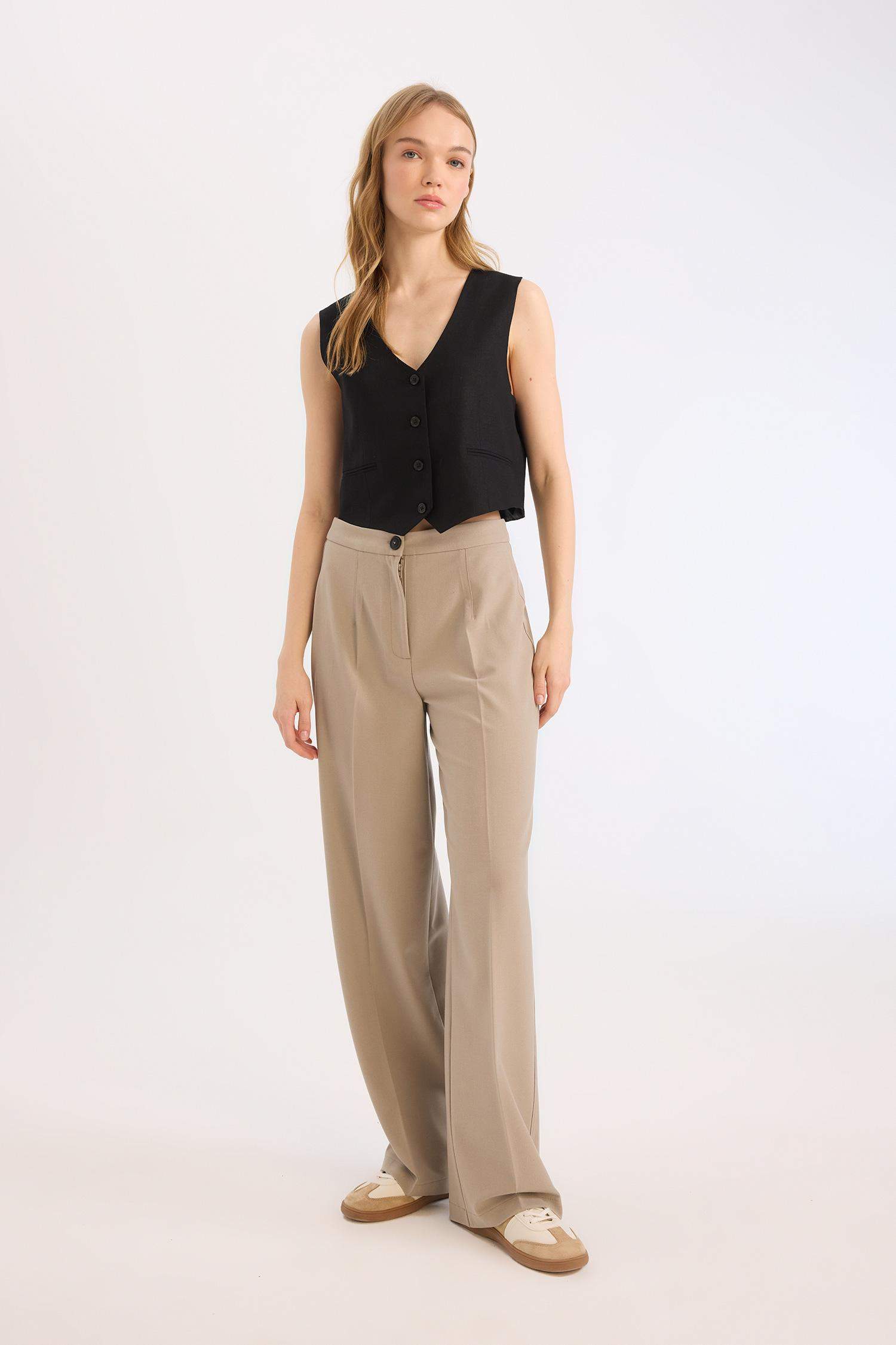 Standard Baggy Fit Basic High Waist Wide Leg Trousers