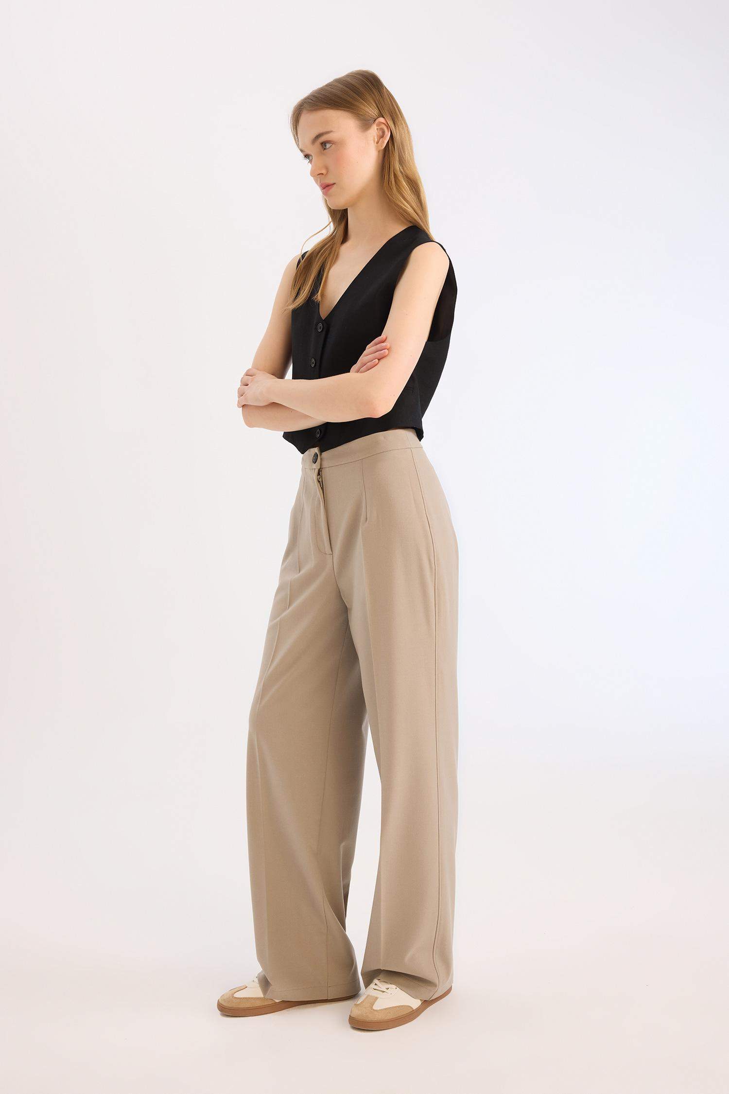 Standard Baggy Fit Basic High Waist Wide Leg Trousers