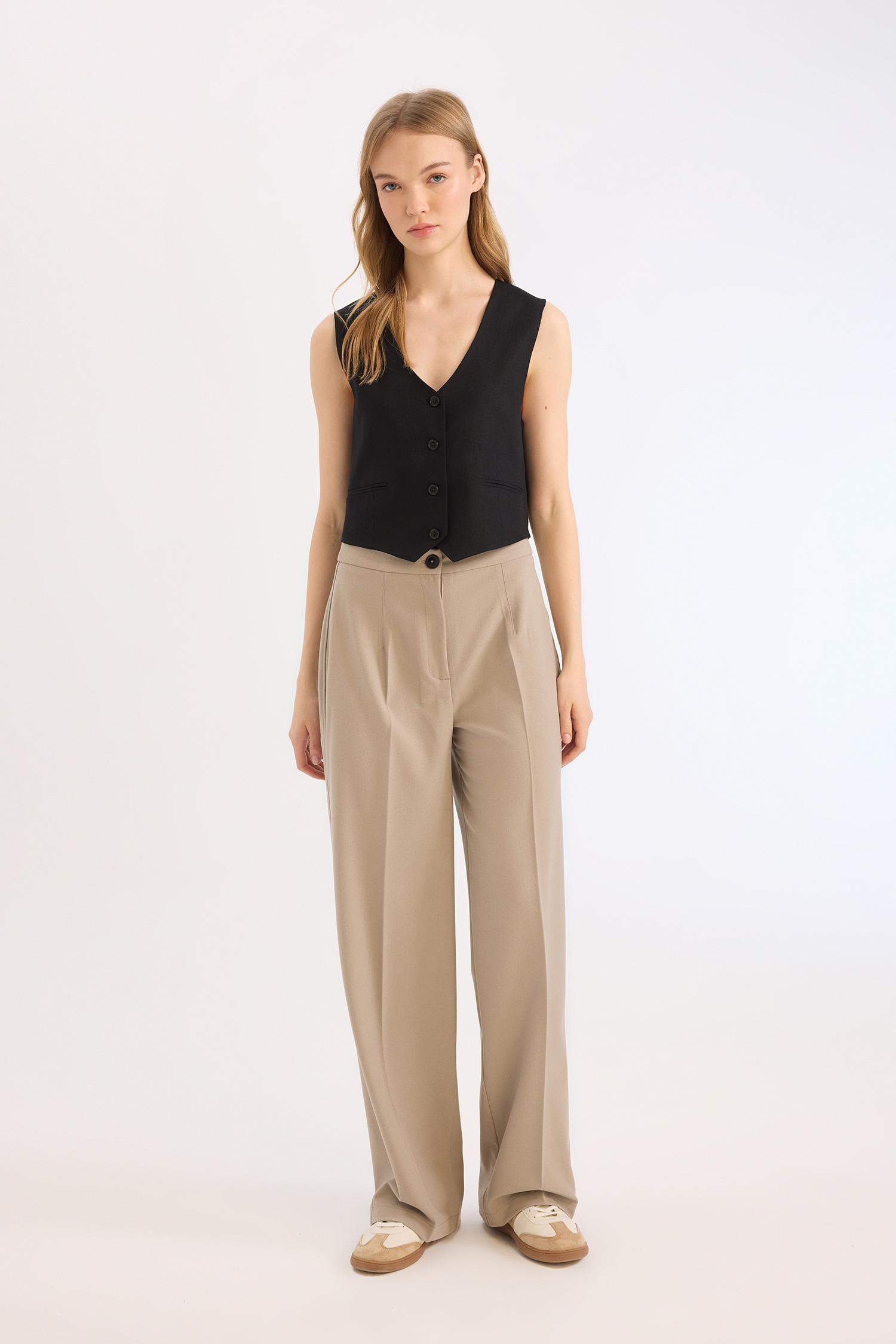 Standard Baggy Fit Basic High Waist Wide Leg Trousers