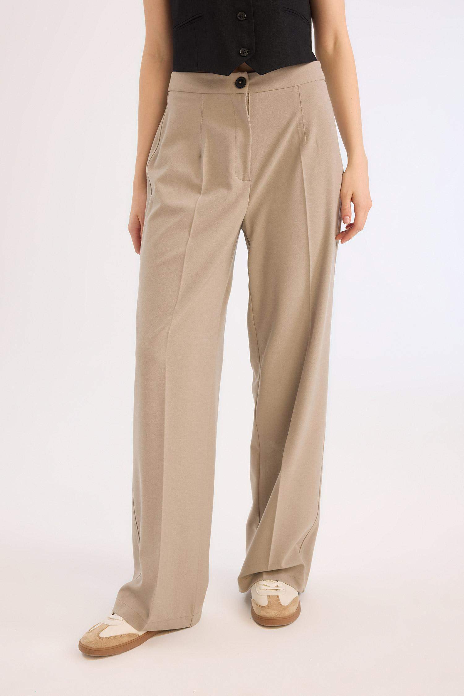 Standard Baggy Fit Basic High Waist Wide Leg Trousers