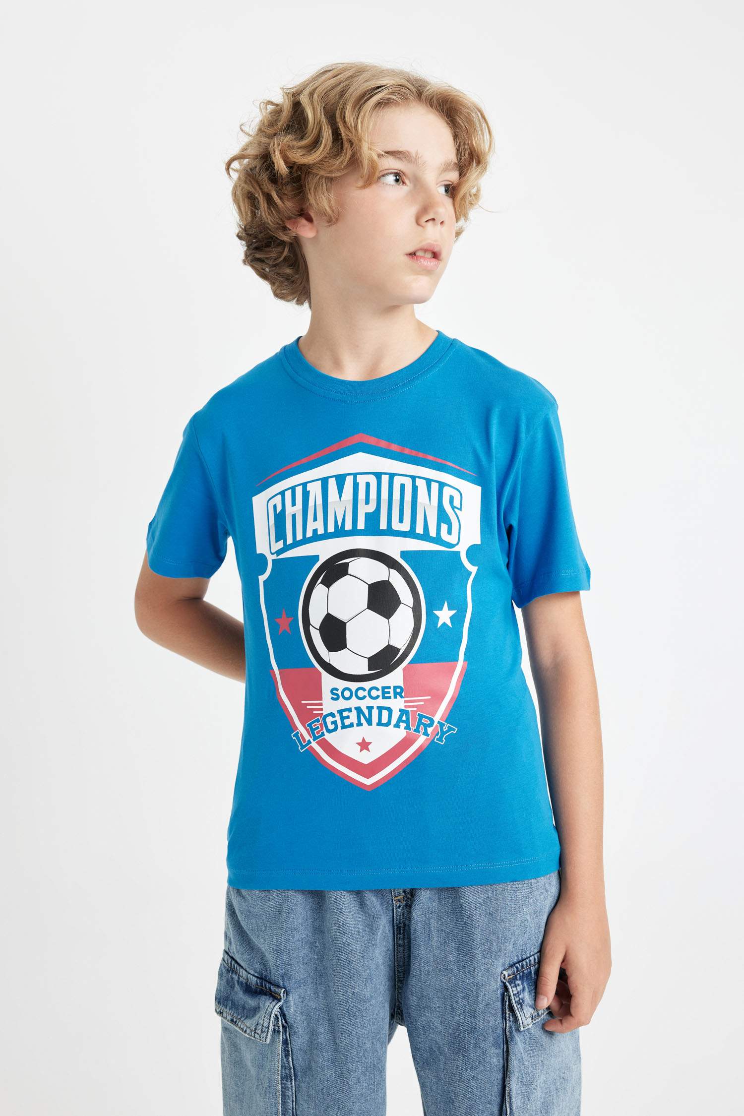 Erkek Çocuk Bisiklet Yaka Baskılı Kısa Kollu Tişört