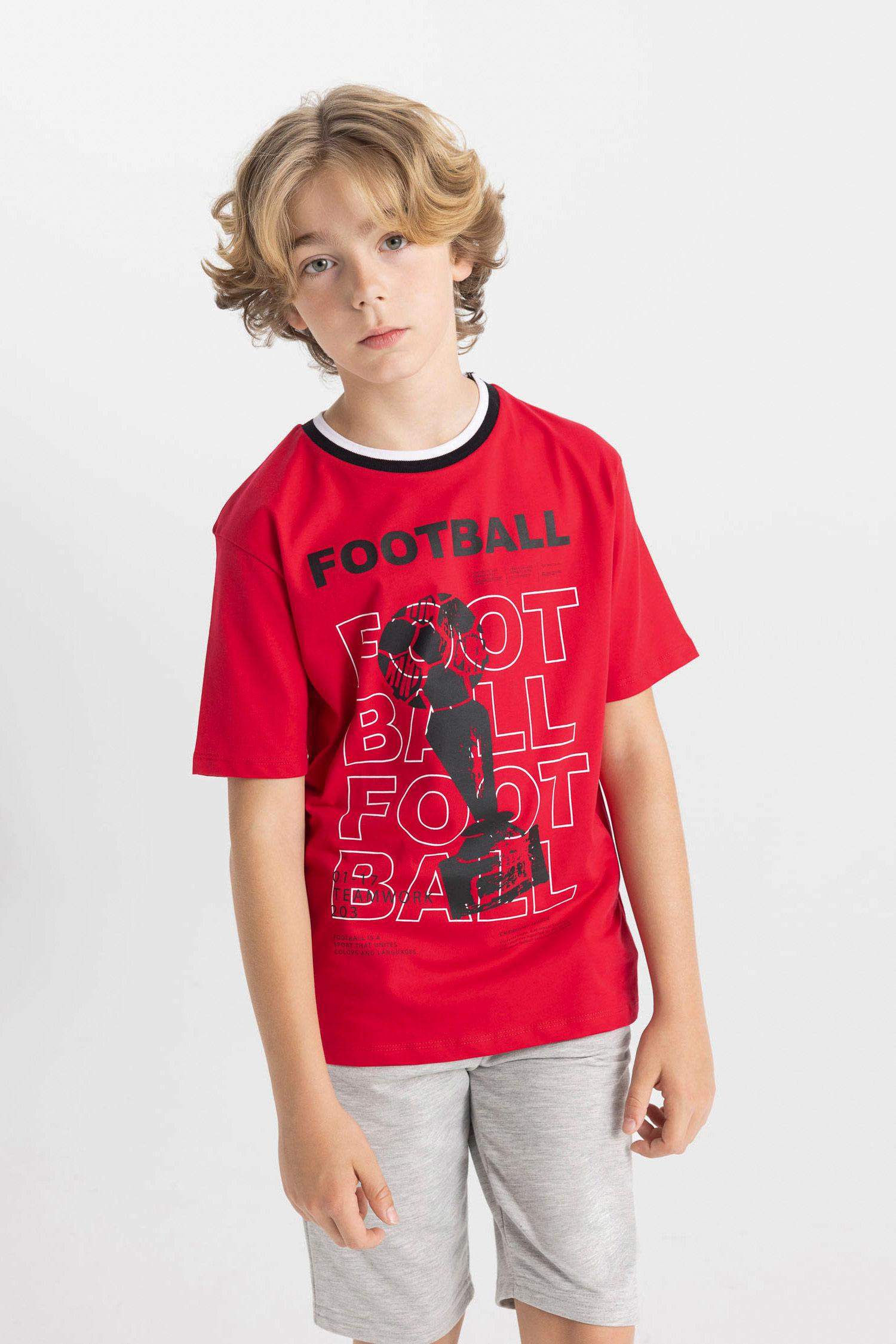 Erkek Çocuk Bisiklet Yaka Baskılı Kısa Kollu Tişört