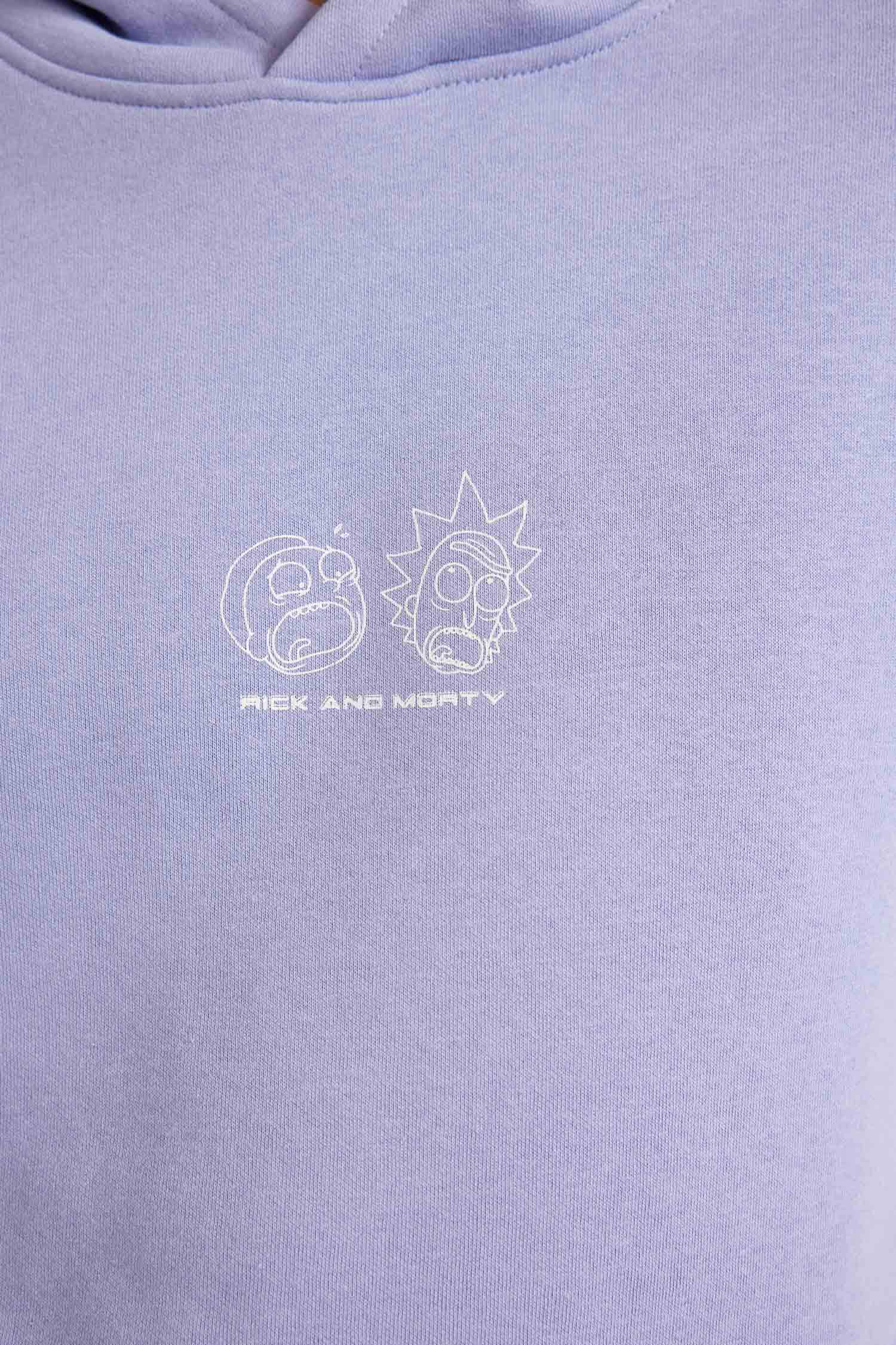 Rick and Morty Boxy Fit Kapüşonlu Sırt Baskılı Sweatshirt