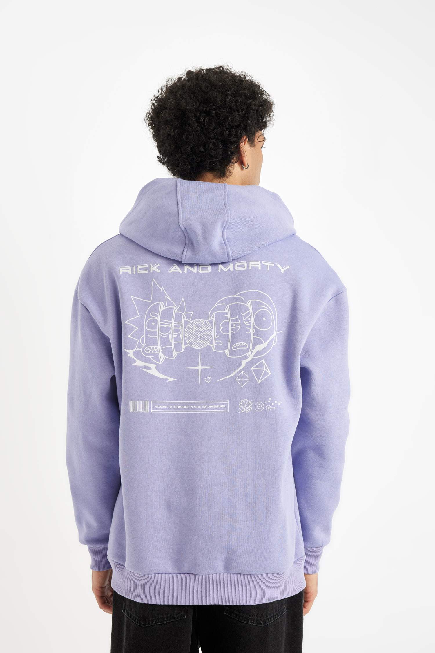 Rick and Morty Boxy Fit Kapüşonlu Sırt Baskılı Sweatshirt