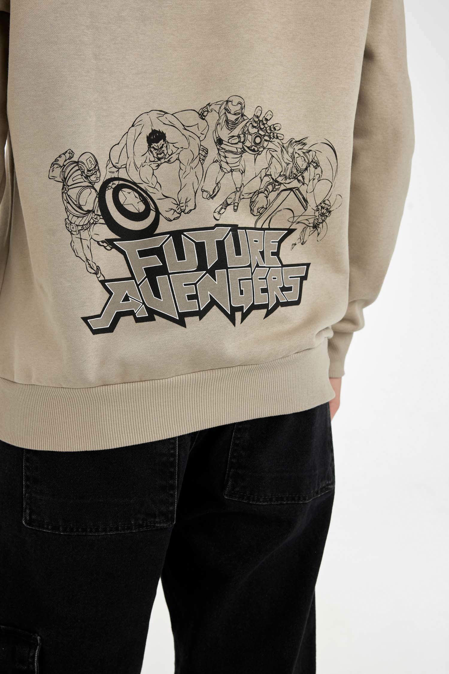 Haki Marvel Avengers Boxy Fit Kapüşonlu Sırt Baskılı Sweatshirt