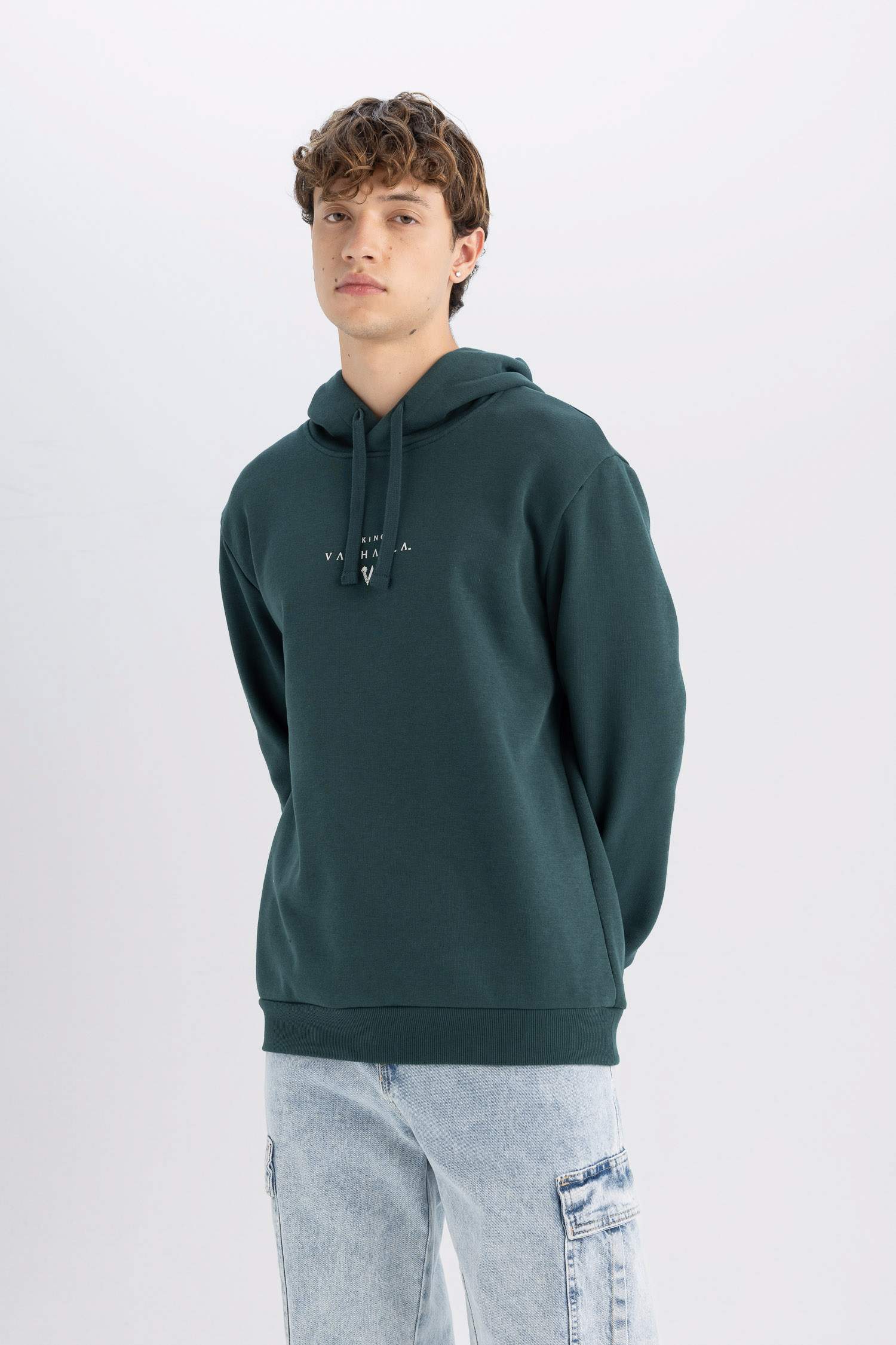 Vikings Valhalla Regular Fit Bağcıklı Kapüşonlu Yazı Baskılı Sweatshirt
