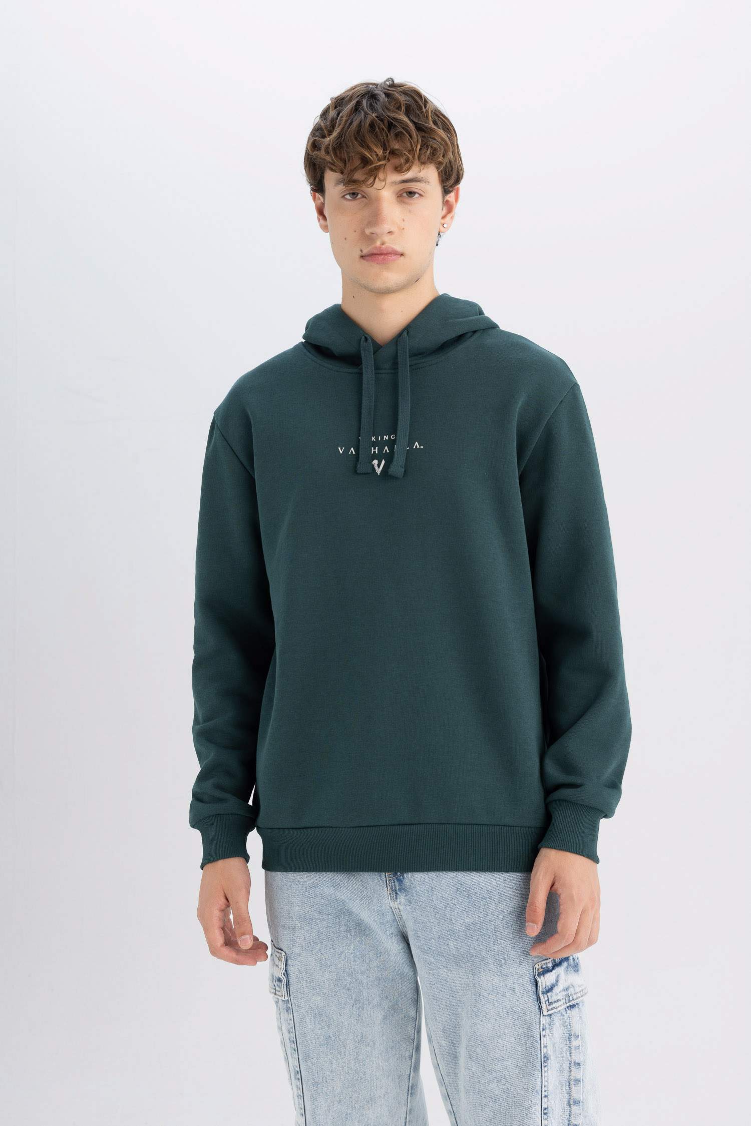 Vikings Valhalla Regular Fit Bağcıklı Kapüşonlu Yazı Baskılı Sweatshirt