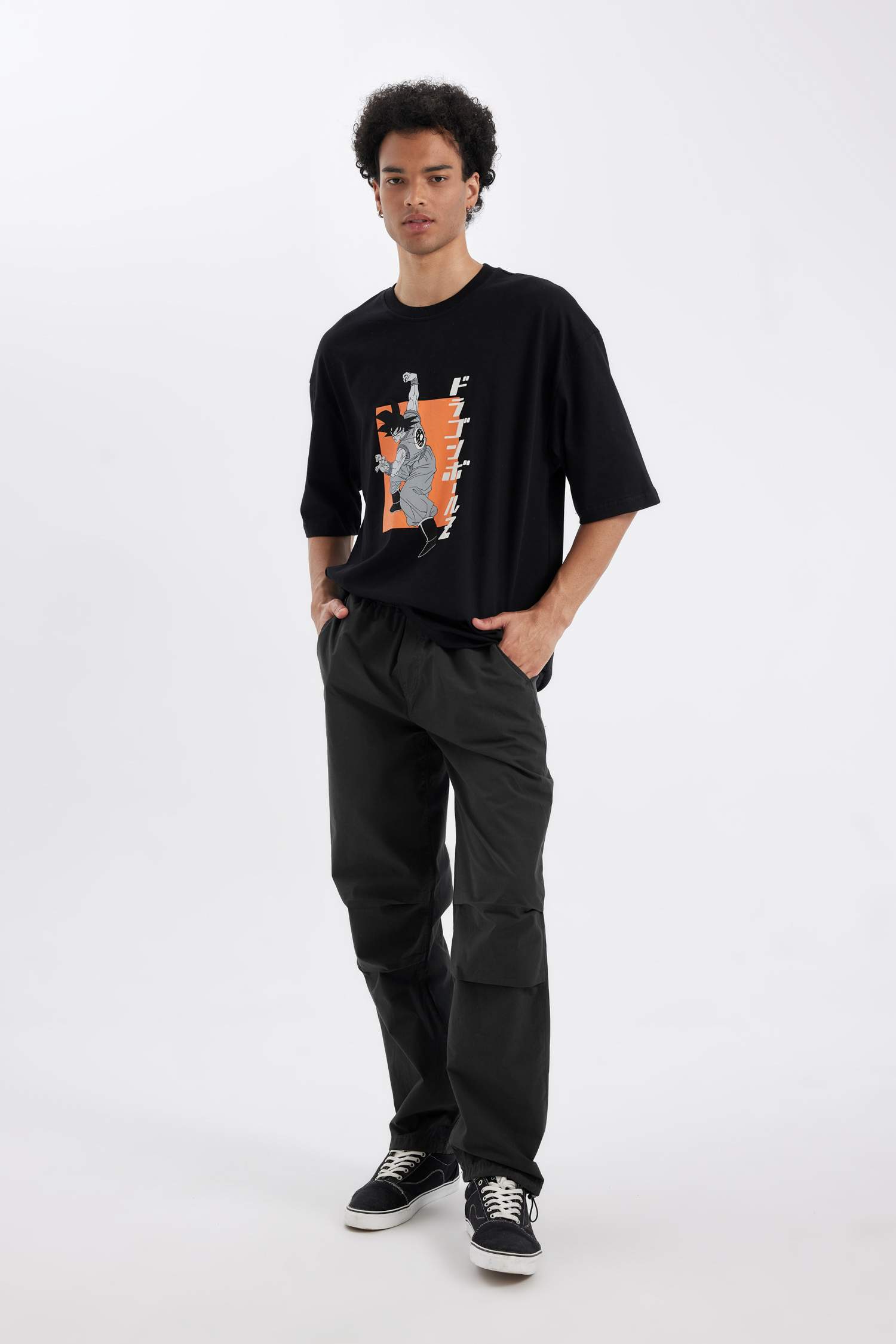 %100 Pamuk Dragon Ball Loose Fit Bisiklet Yaka Sırt Baskılı Kısa Kollu Tişört