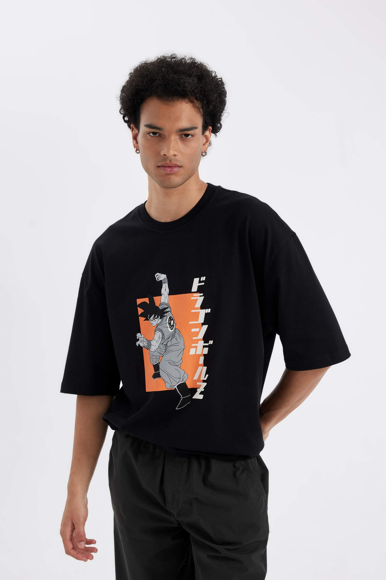 %100 Pamuk Dragon Ball Loose Fit Bisiklet Yaka Sırt Baskılı Kısa Kollu Tişört