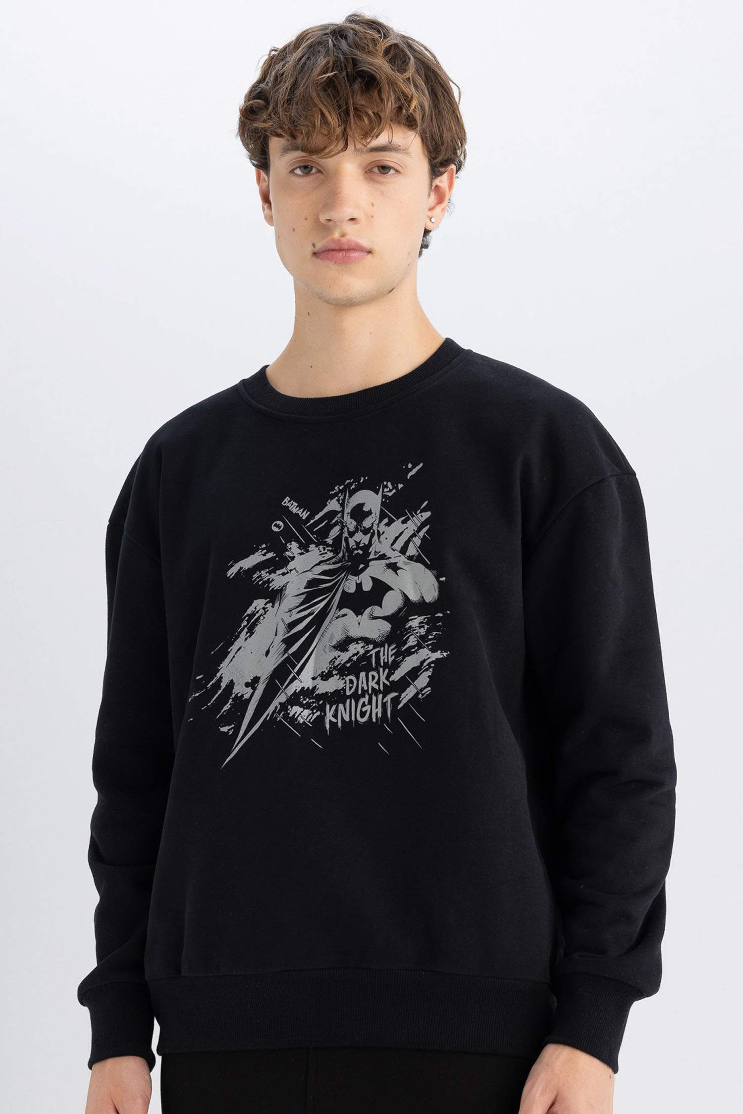 Batman Boxy Fit Crew Neck Printed Thick Sweatshirt