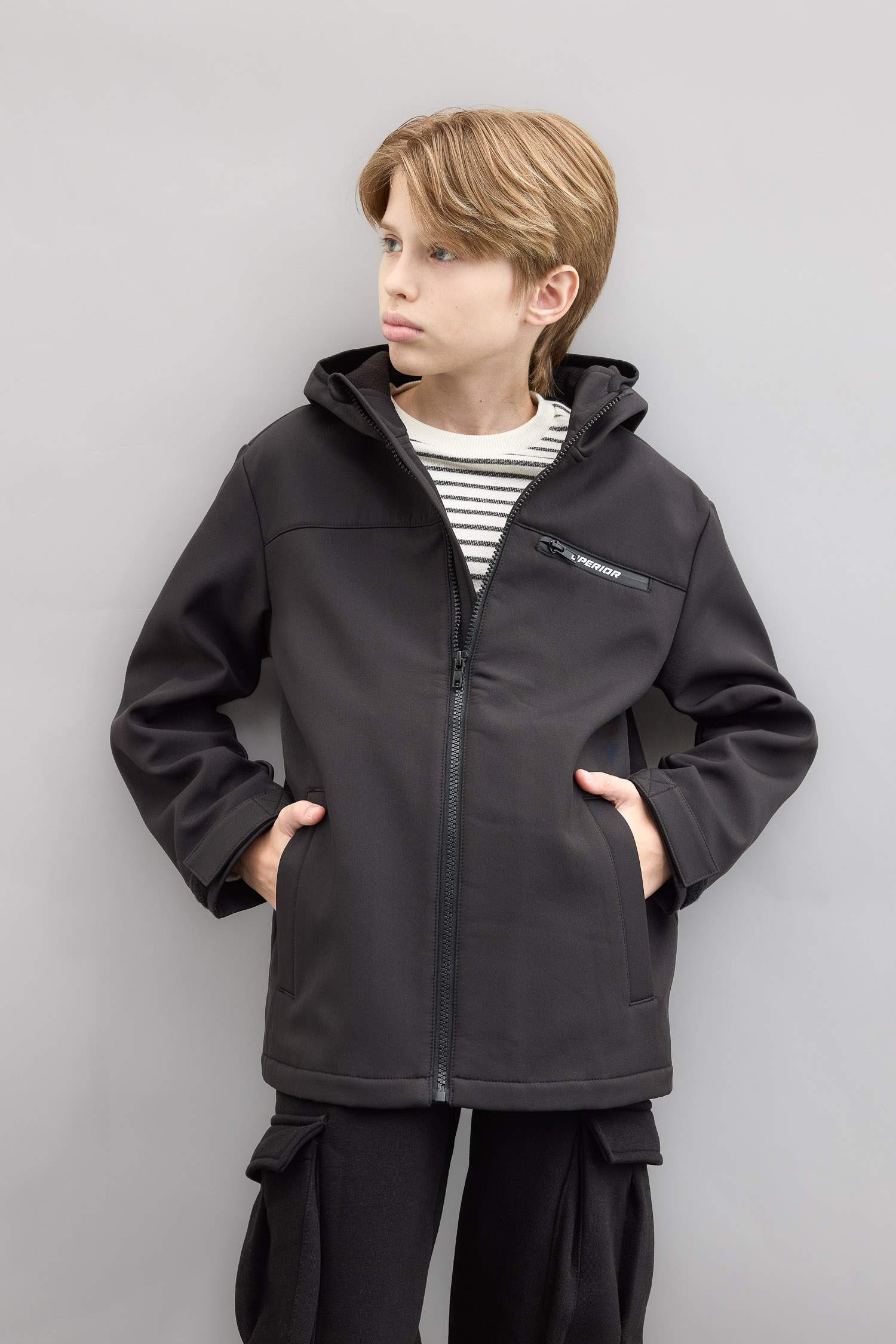 Erkek Çocuk Su İtici Kapüşonlu Polar Astarlı Fermuarlı Yağmurluk