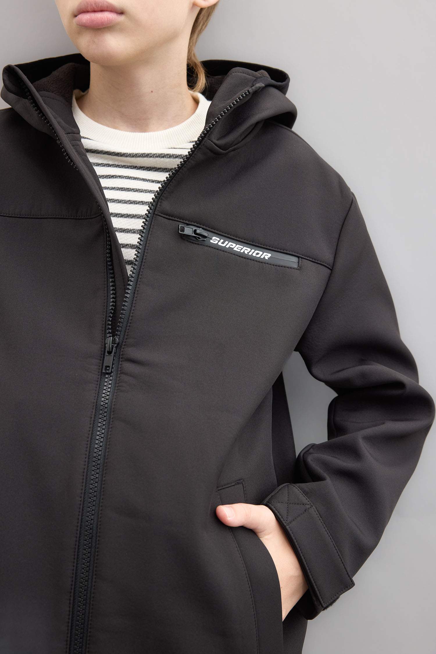 Erkek Çocuk Su İtici Kapüşonlu Polar Astarlı Fermuarlı Yağmurluk