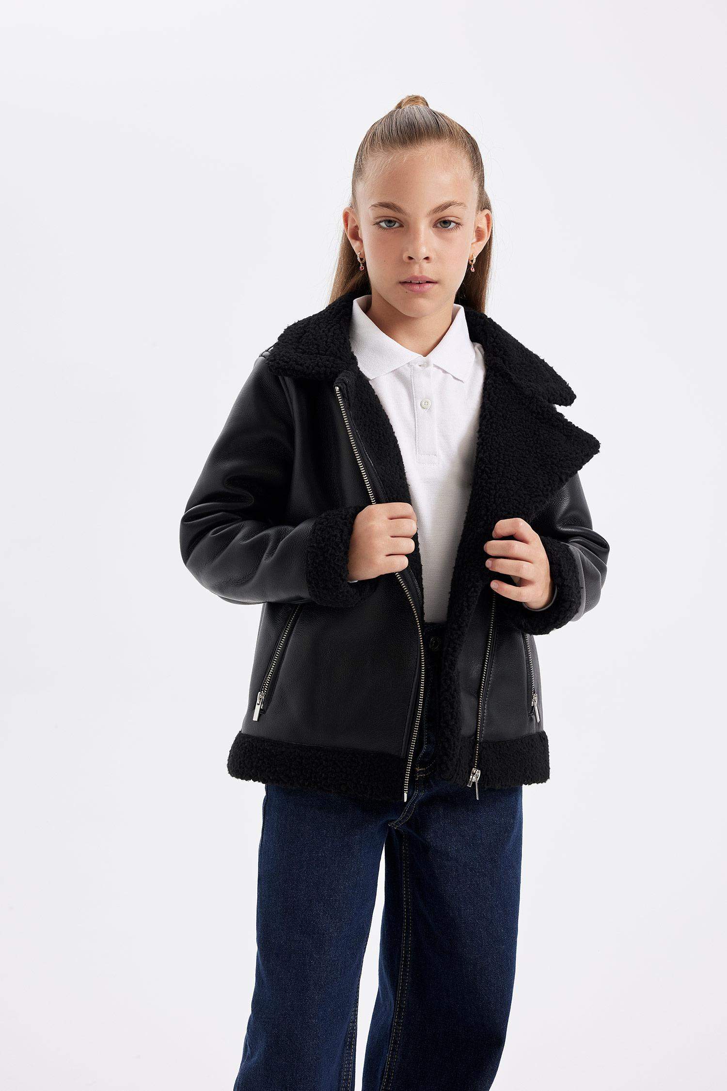 Kız Çocuk Su Geçirmez Ceket Yaka Pelüş Astar Mont