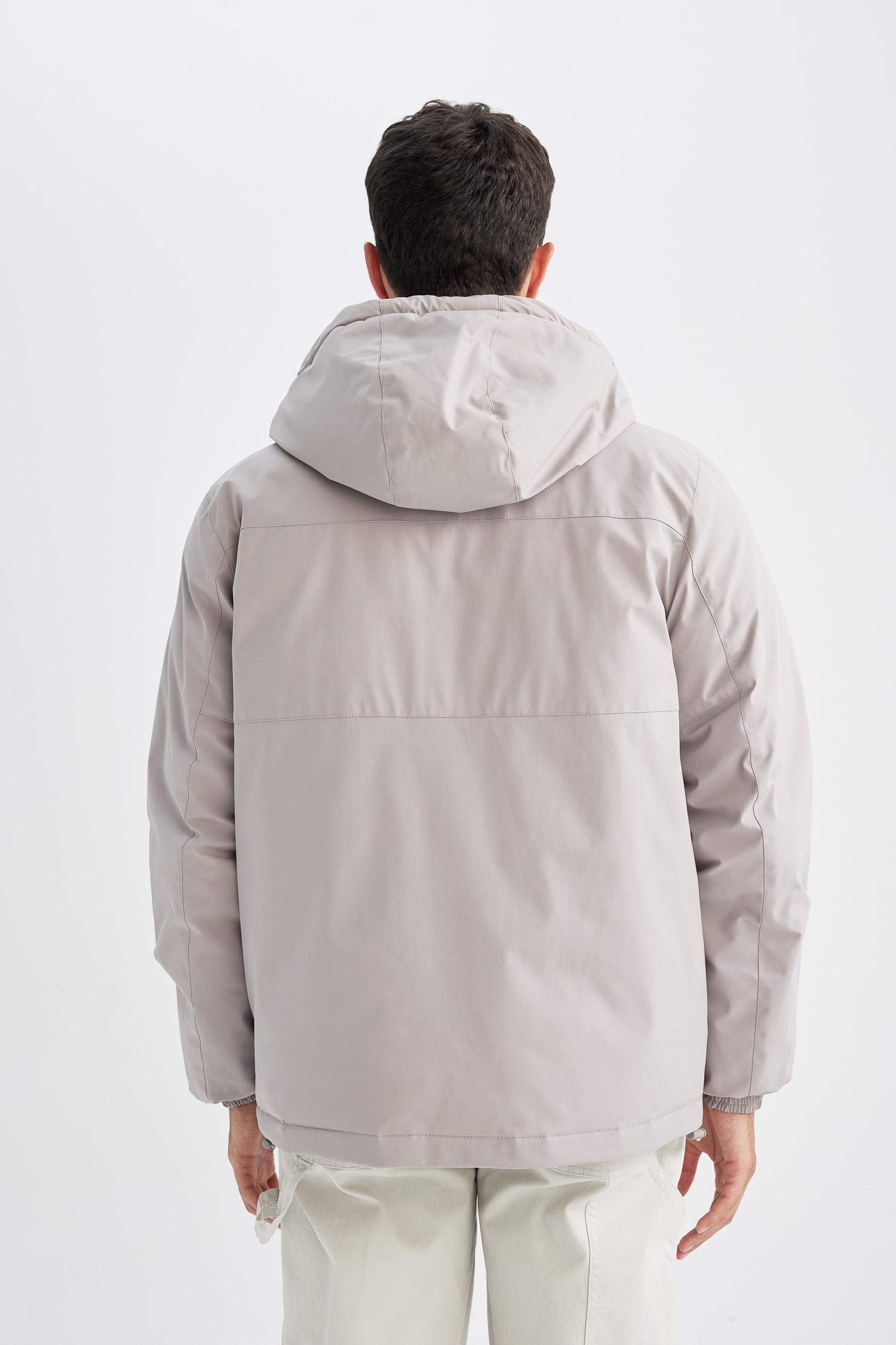 Regular Fit Çıtçıt Kapama İç Cepli Kapüşonlu Fermuarlı Mont