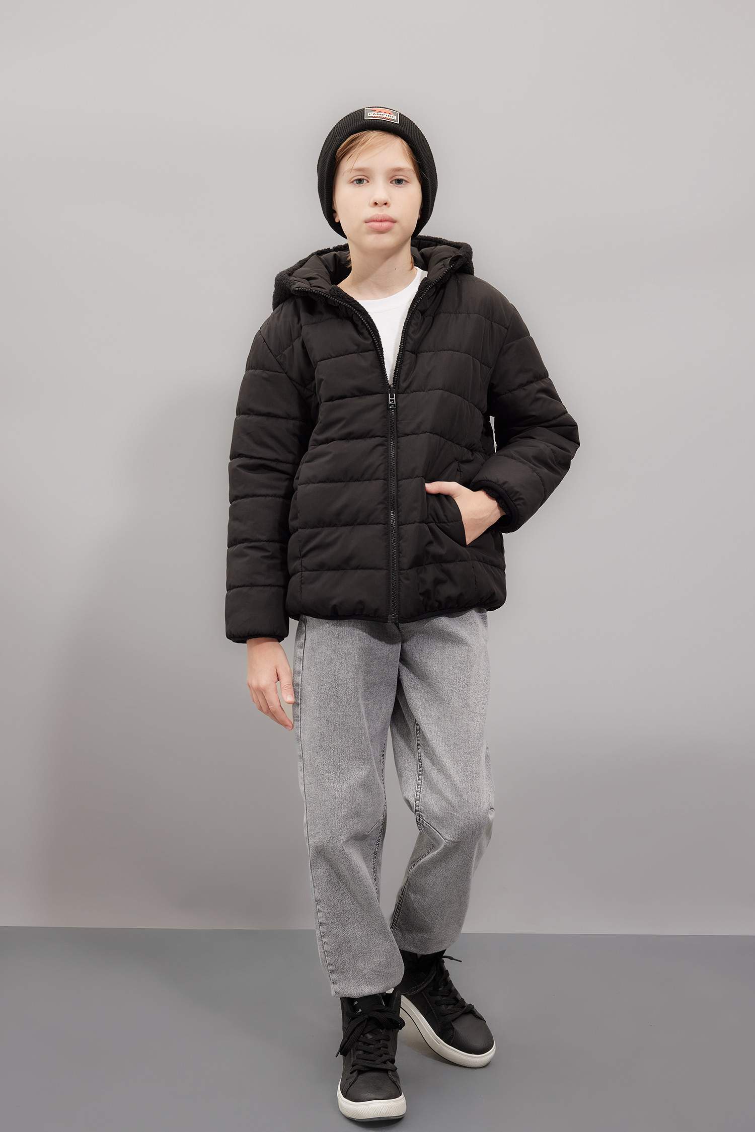 Boy Hooded Two Sided Puffer Jacket