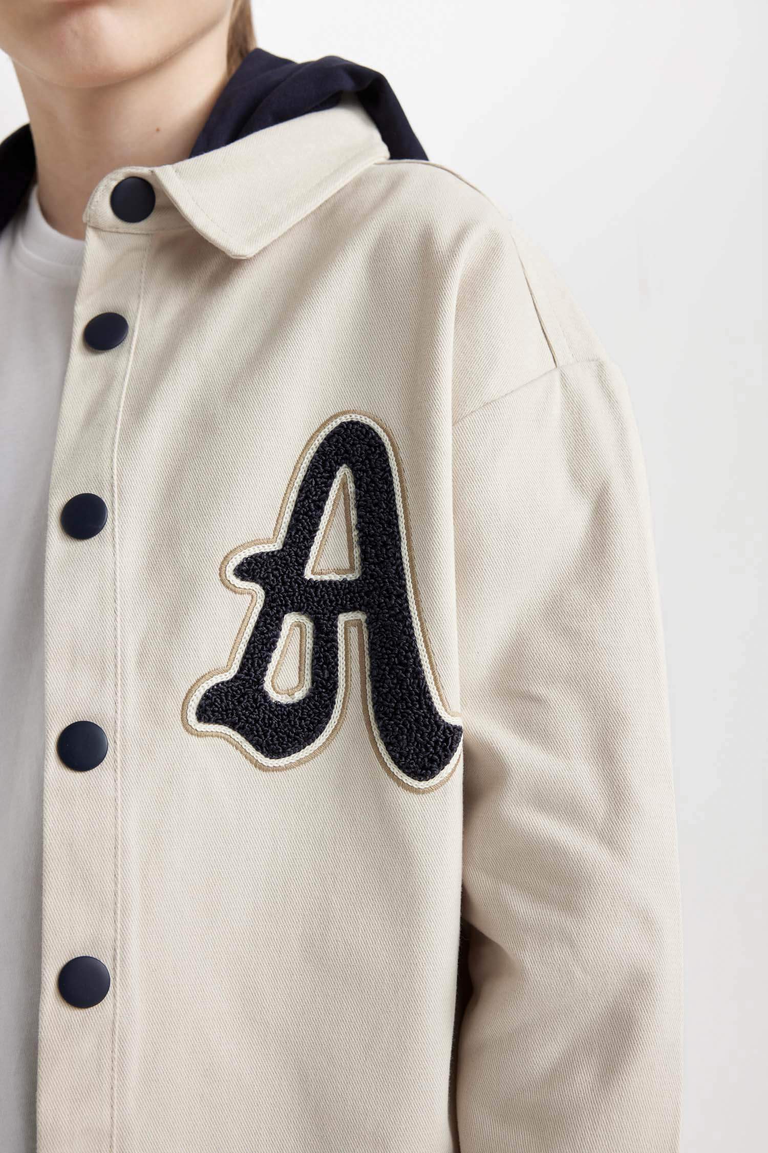 Boy Oversize Fit Hooded Gabardine Long Sleeve Shirt