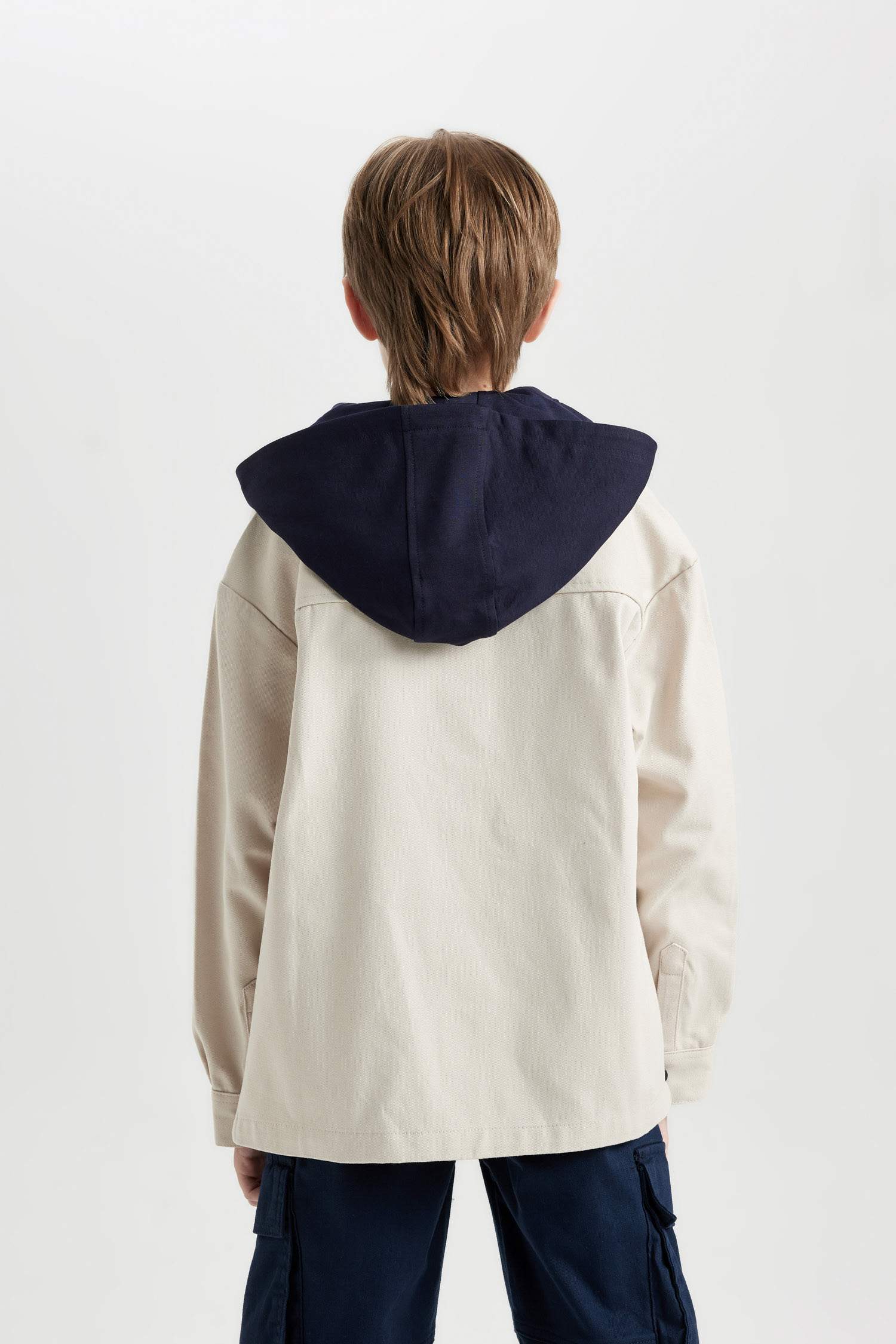 Boy Oversize Fit Hooded Gabardine Long Sleeve Shirt