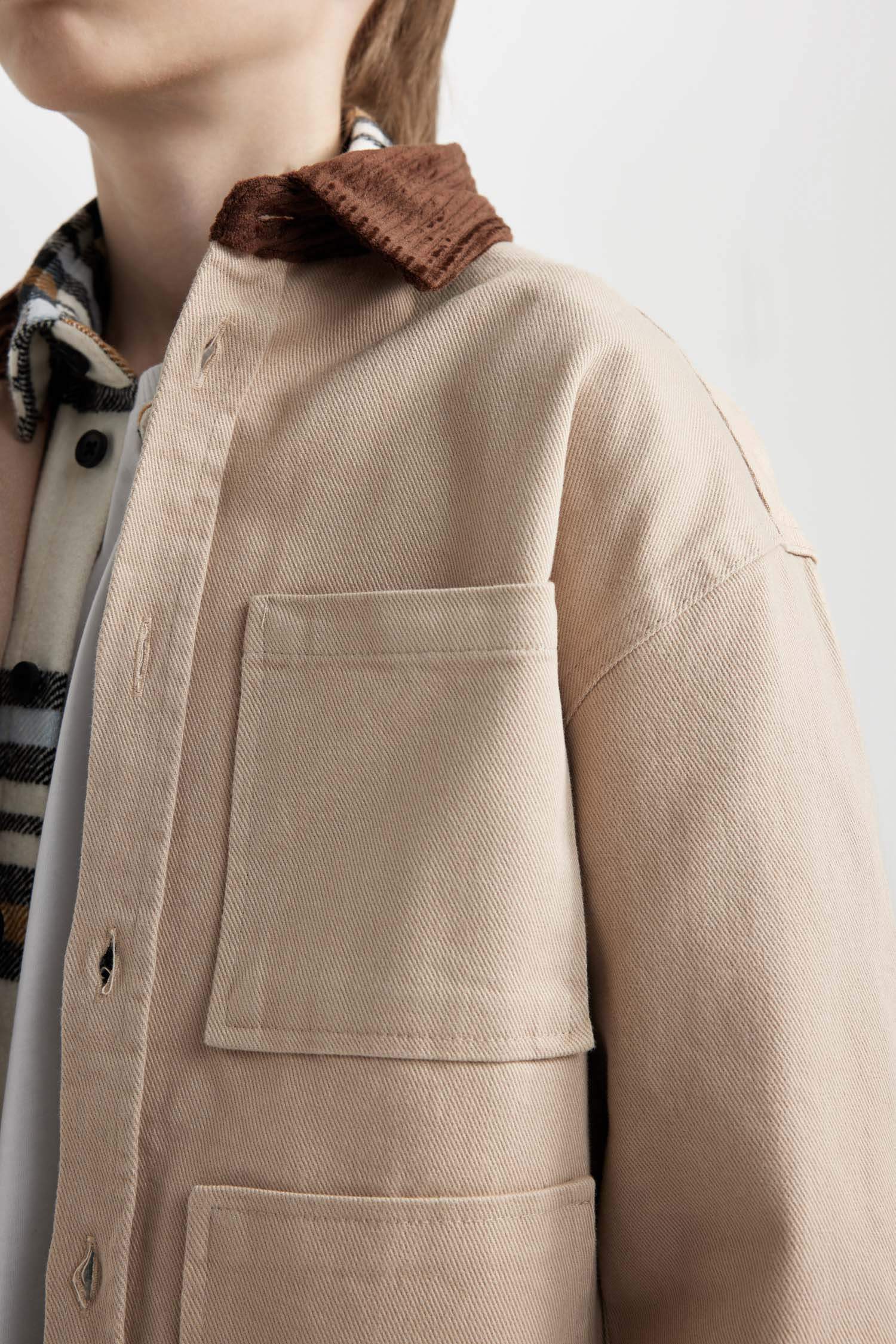 Boy Oversize Fit Polo Collar Gabardine Long Sleeve Shirt