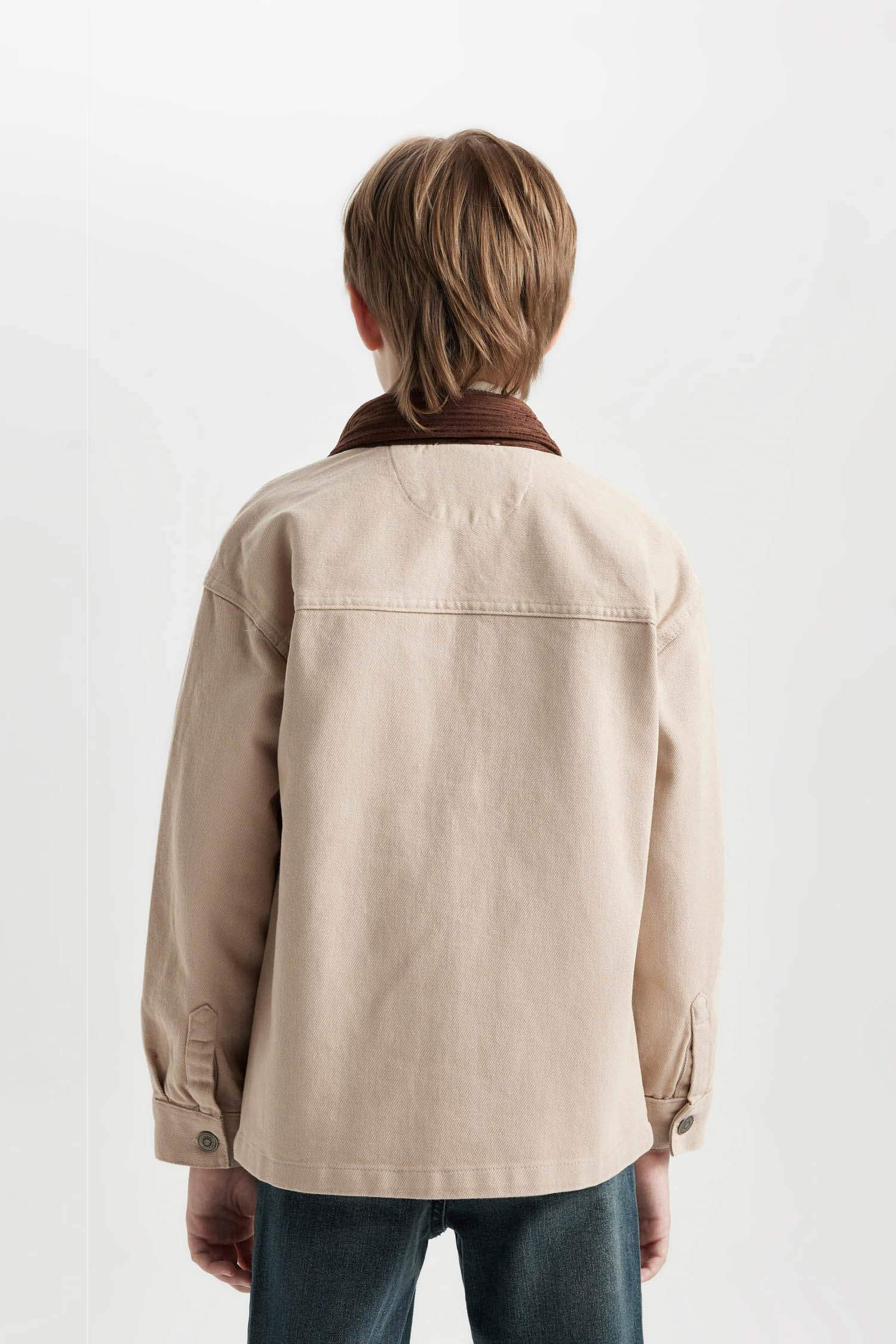 Boy Oversize Fit Polo Collar Gabardine Long Sleeve Shirt