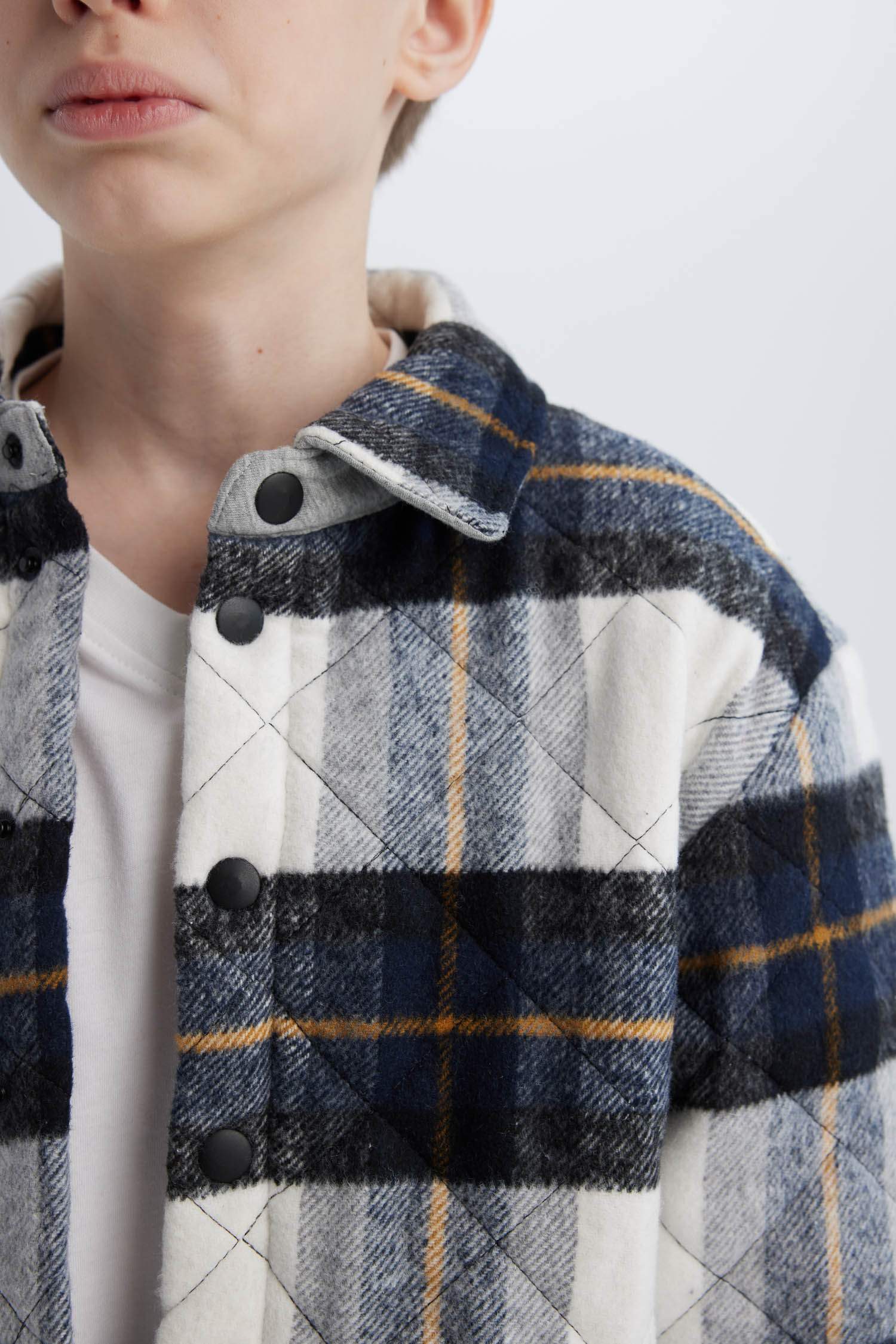 Erkek Çocuk Oversize Geniş Kalıp Polo Yaka Flanel Çıtçıtlı Uzun Kollu Gömlek Ceket