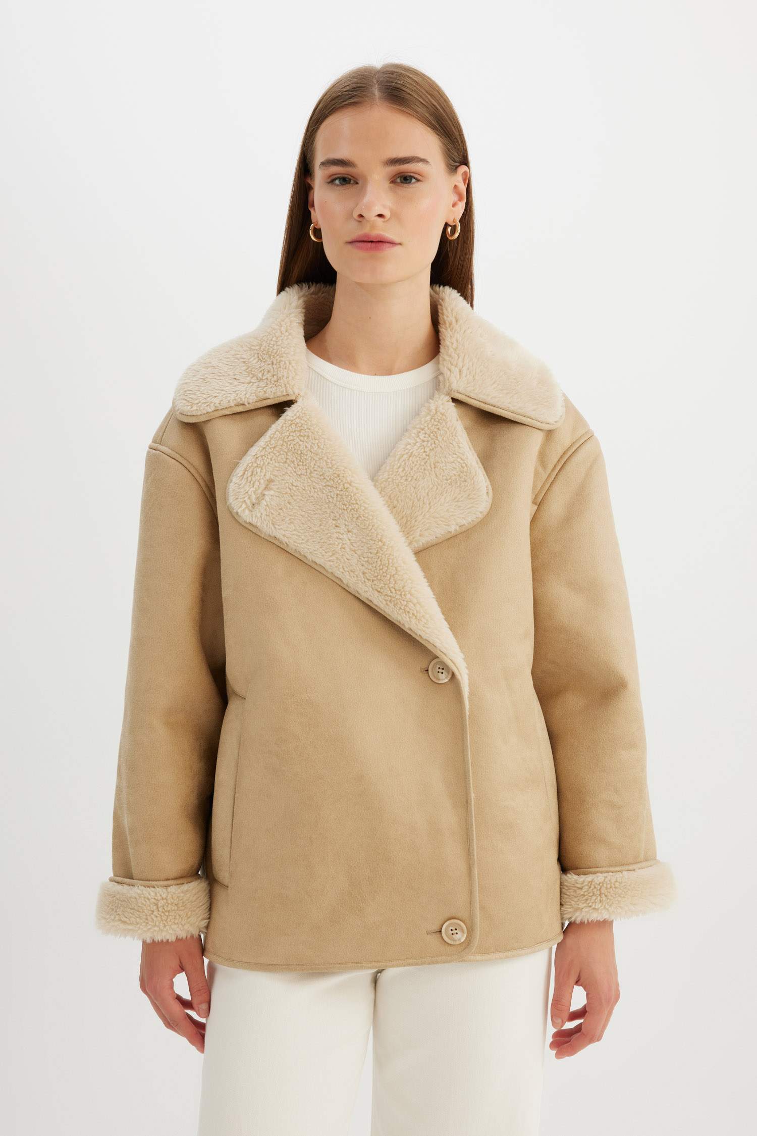 Jacket en silimi cuir à coupe relax avec doublure en peluche