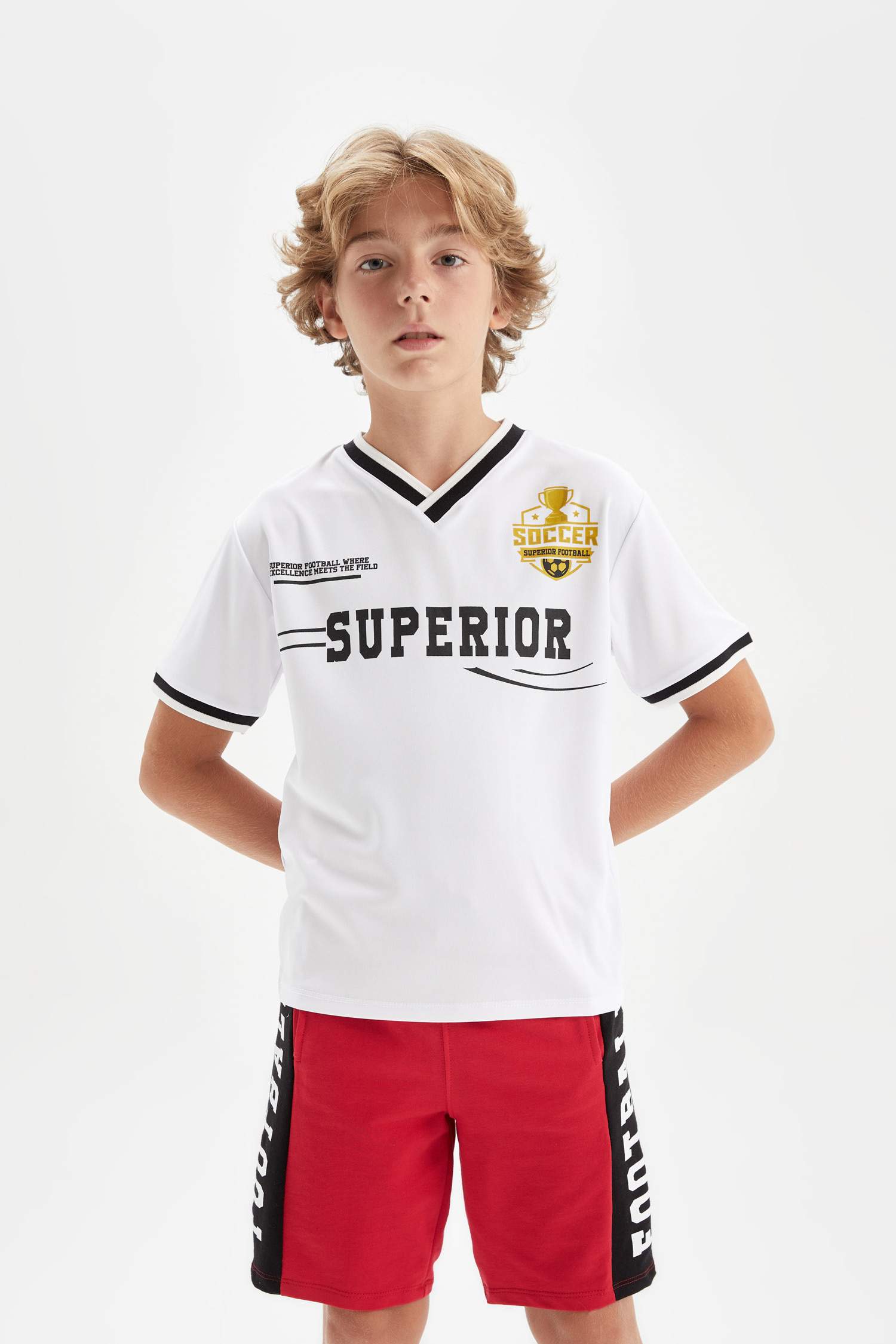 Boy Regular Fit V-Neck Printed Short Sleeve T-Shirt