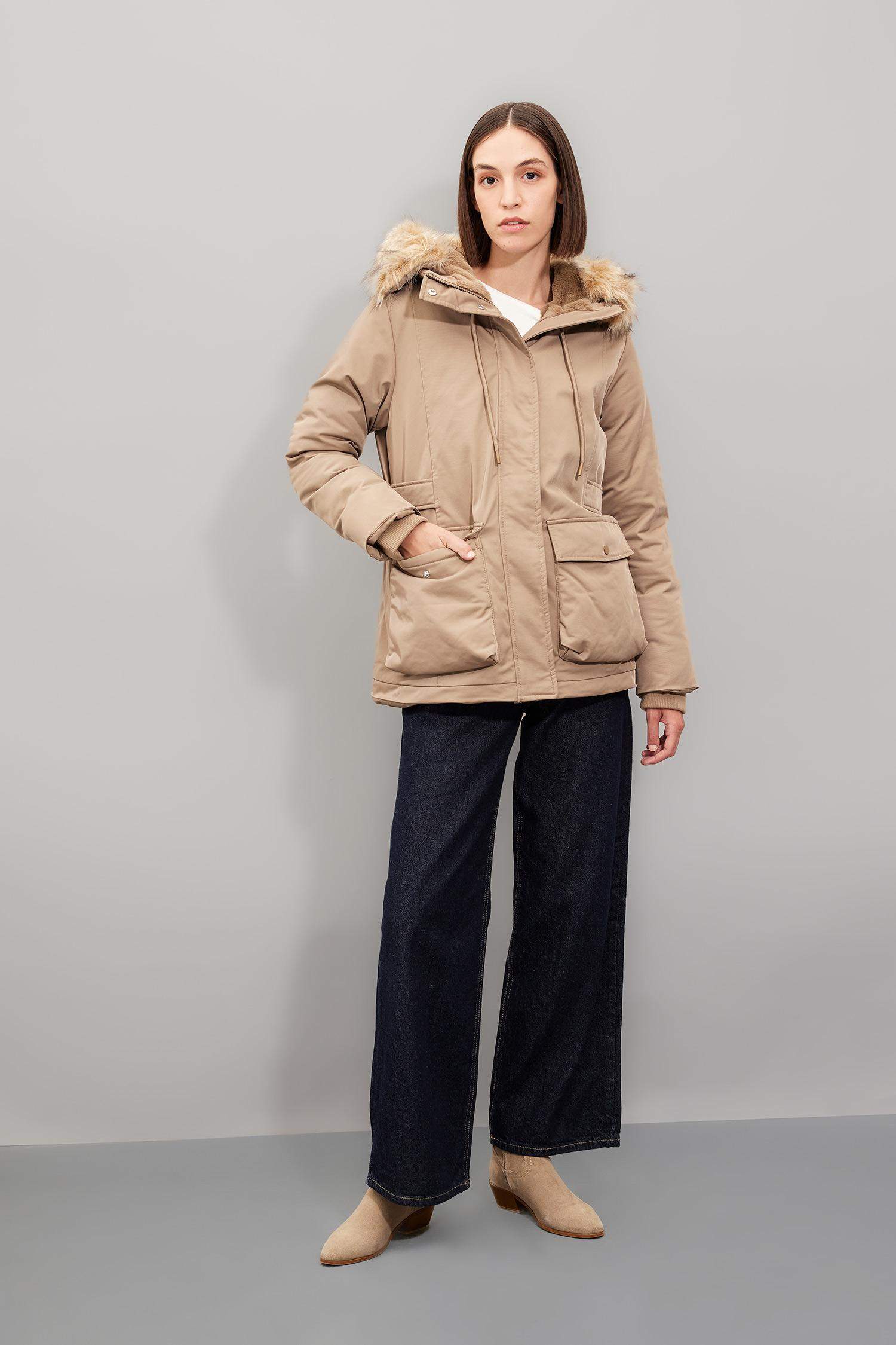 Hooded Zippered Pocketed Faux Fur Waterproof Jacket