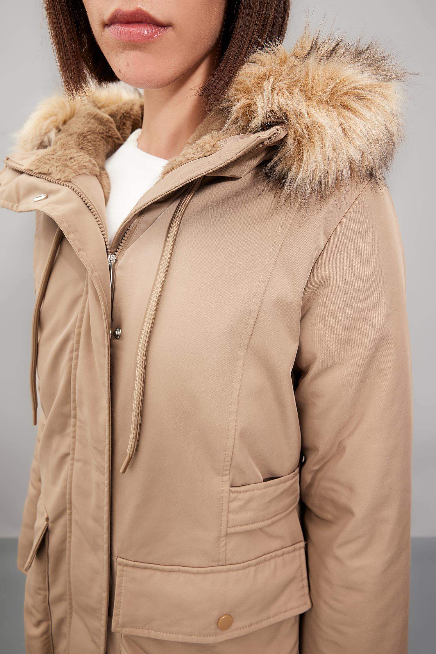 Hooded Zippered Pocketed Faux Fur Waterproof Jacket
