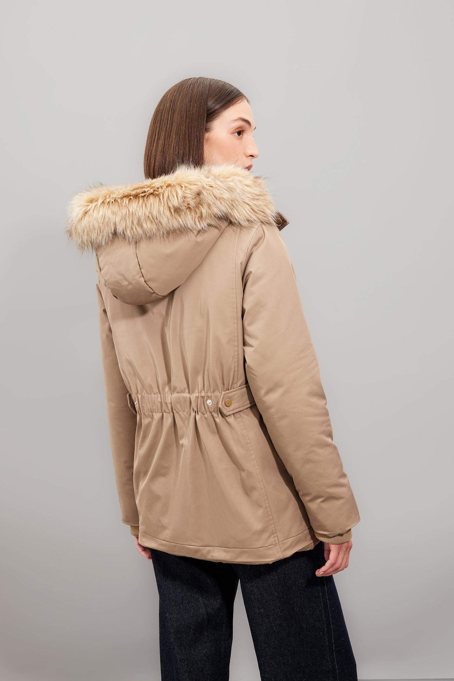 Hooded Zippered Pocketed Faux Fur Waterproof Jacket