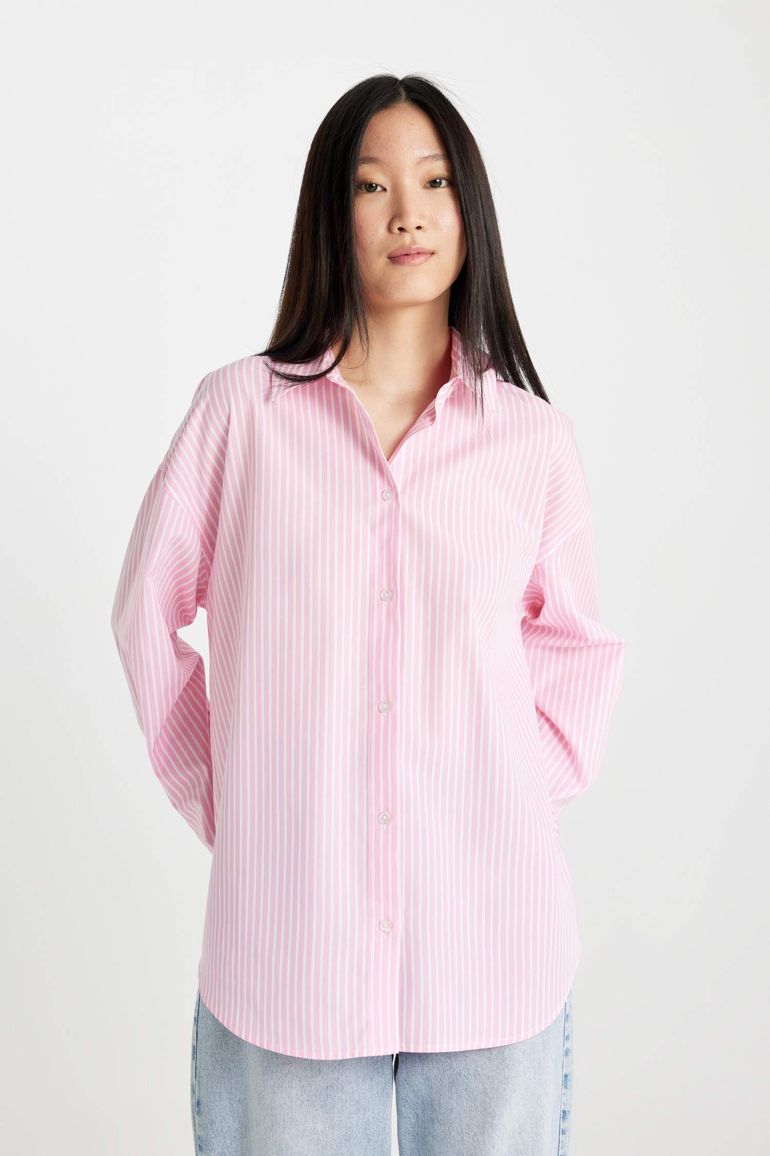 Oversize Geniş Kalıp Çizgili Poplin Uzun Kollu Gömlek