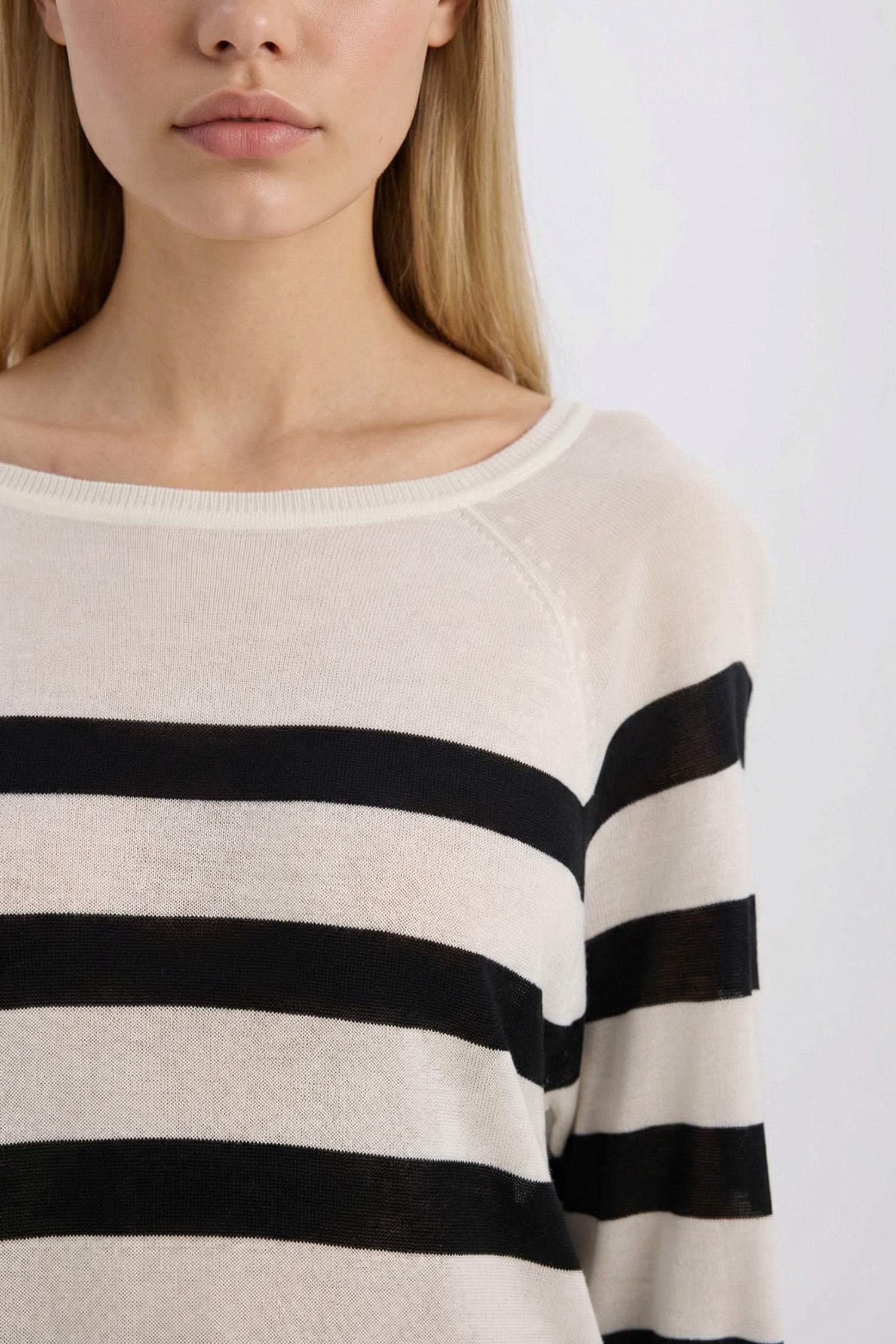 Regular Fit Kayık Yaka Çizgili Triko Kazak