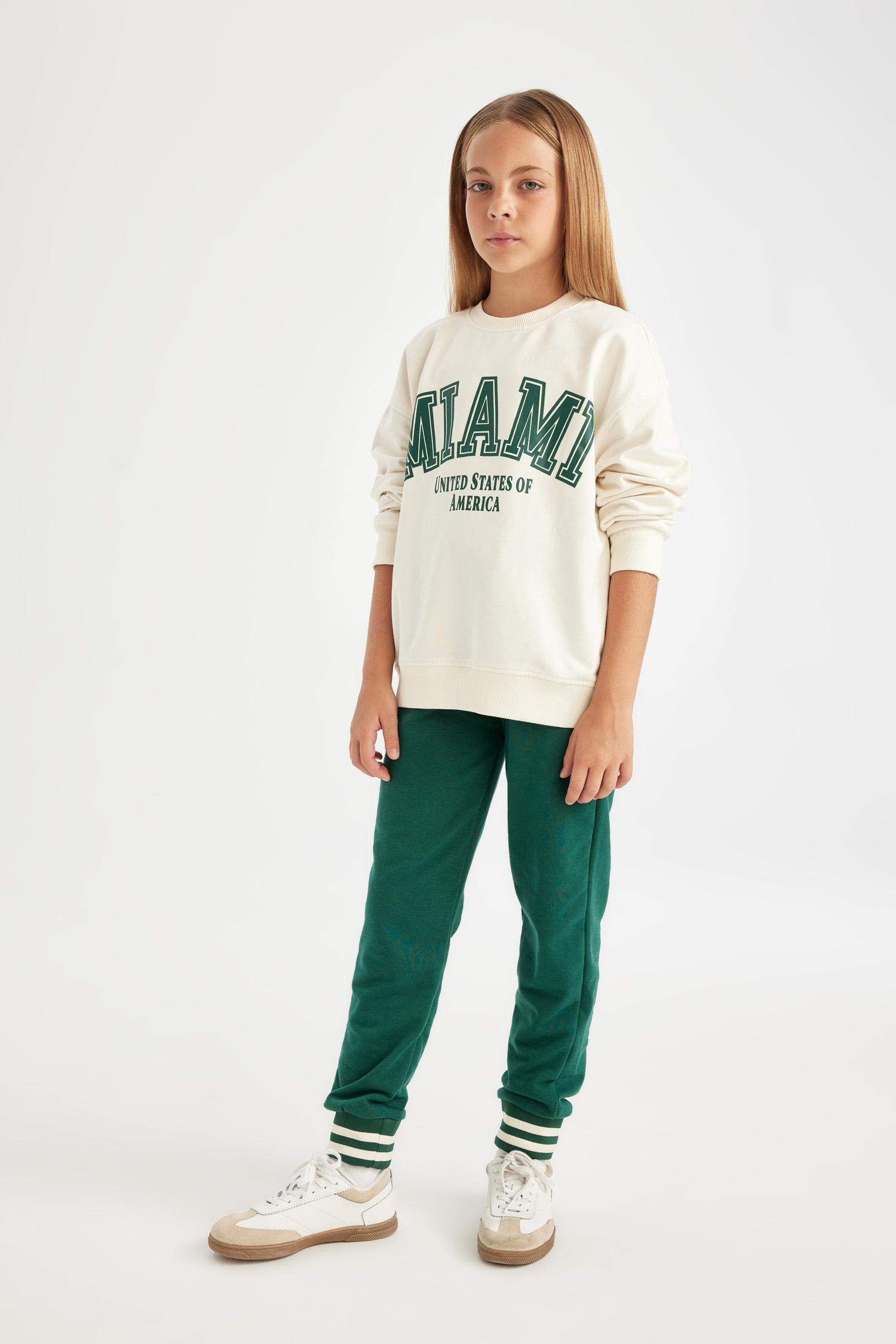 Kız Çocuk Relax Fit Bisiklet Yaka Baskılı Okul Sweatshirt