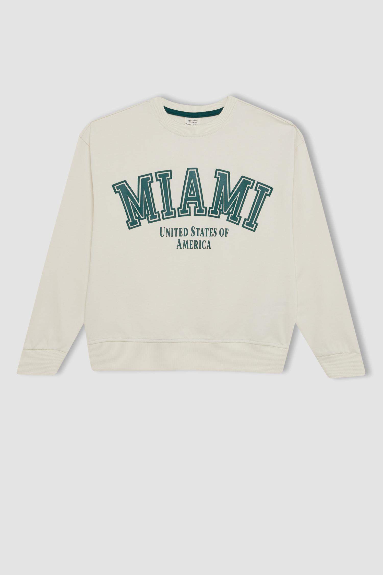 Kız Çocuk Relax Fit Bisiklet Yaka Baskılı Okul Sweatshirt