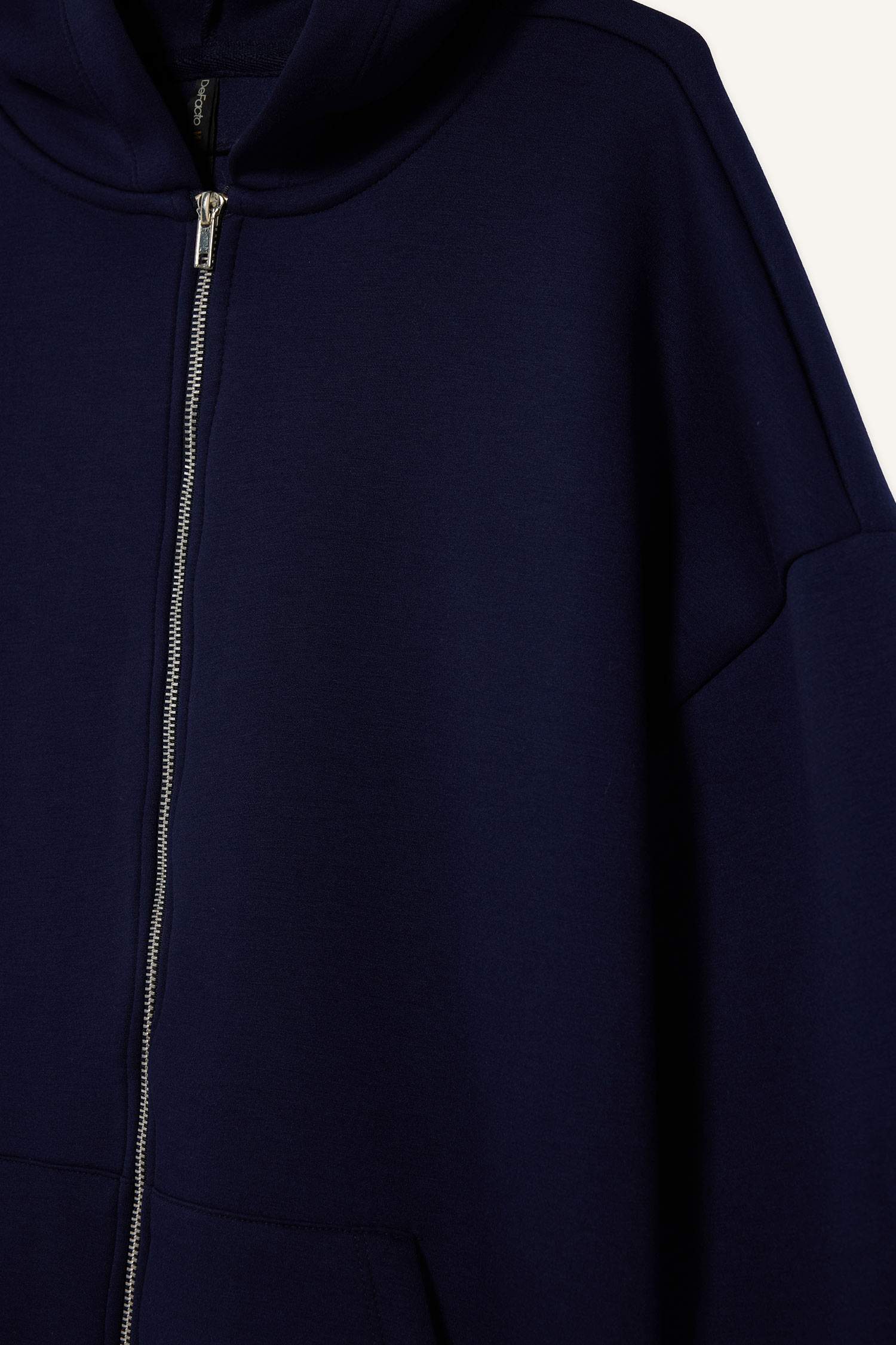 Oversize Geniş Kalıp Kapüşonlu Skuba Dalgıç Kumaş Fermuarlı Sweatshirt