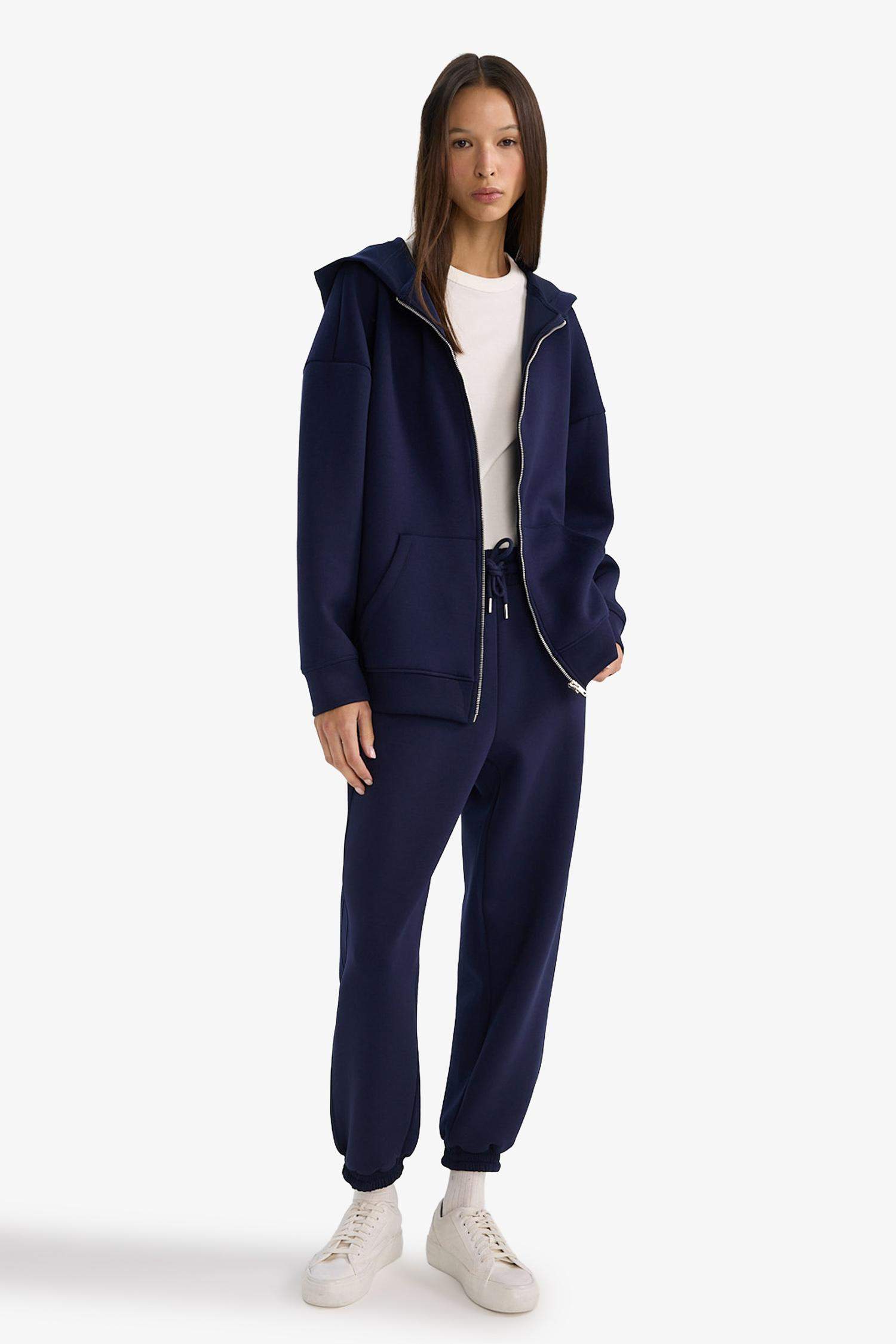 Oversize Geniş Kalıp Kapüşonlu Skuba Dalgıç Kumaş Fermuarlı Sweatshirt