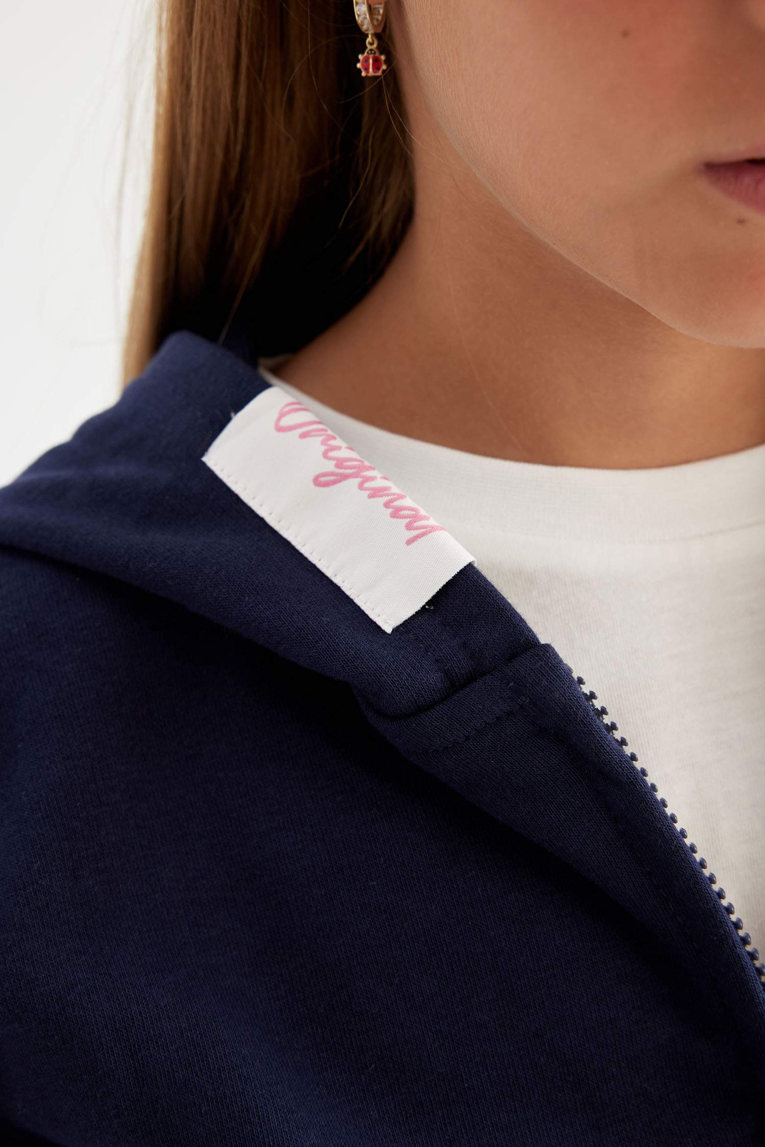 Sweat à capuche bleu marine imprimé à fermeture zip pour fille
