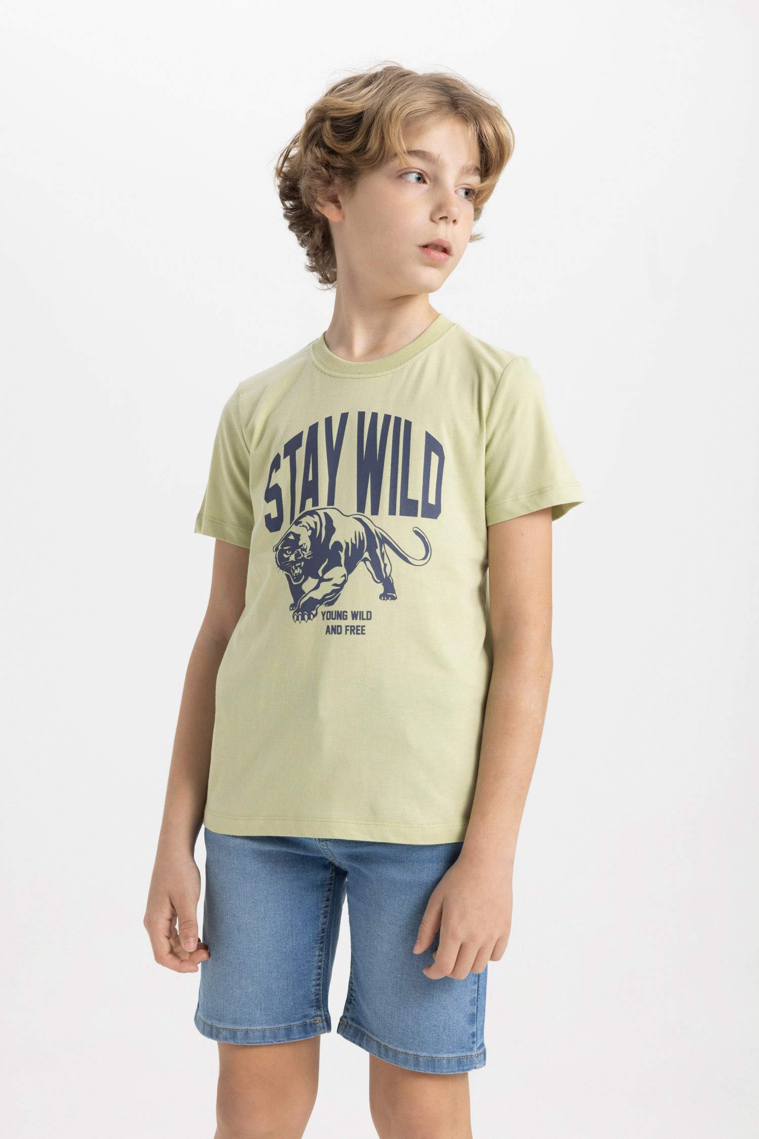 Erkek Çocuk Bisiklet Yaka Baskılı Kısa Kollu Tişört