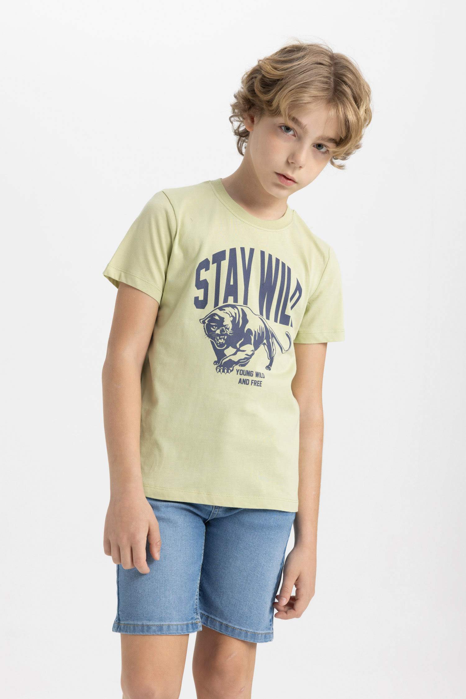 Erkek Çocuk Bisiklet Yaka Baskılı Kısa Kollu Tişört