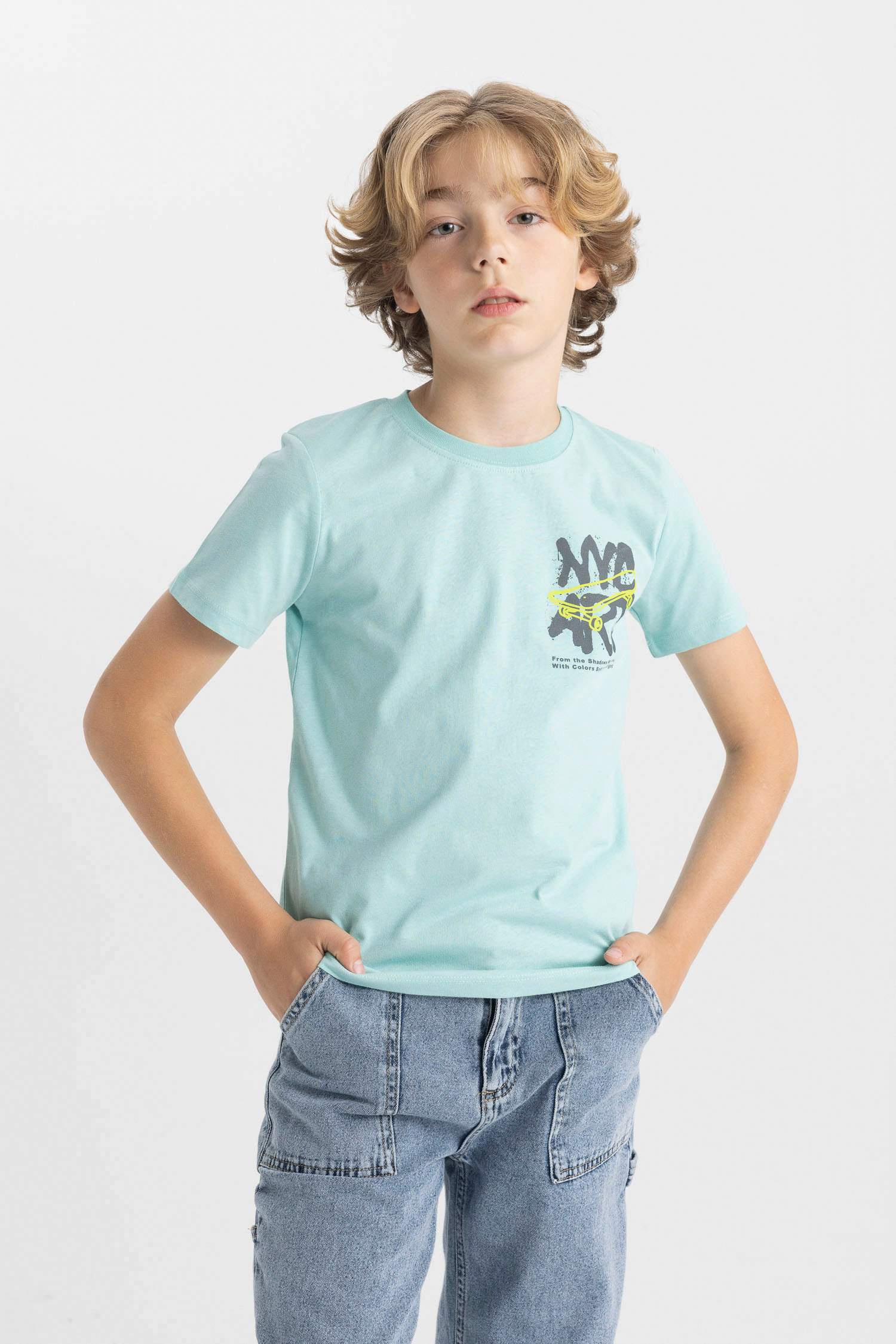 Erkek Çocuk Bisiklet Yaka Baskılı Kısa Kollu Tişört